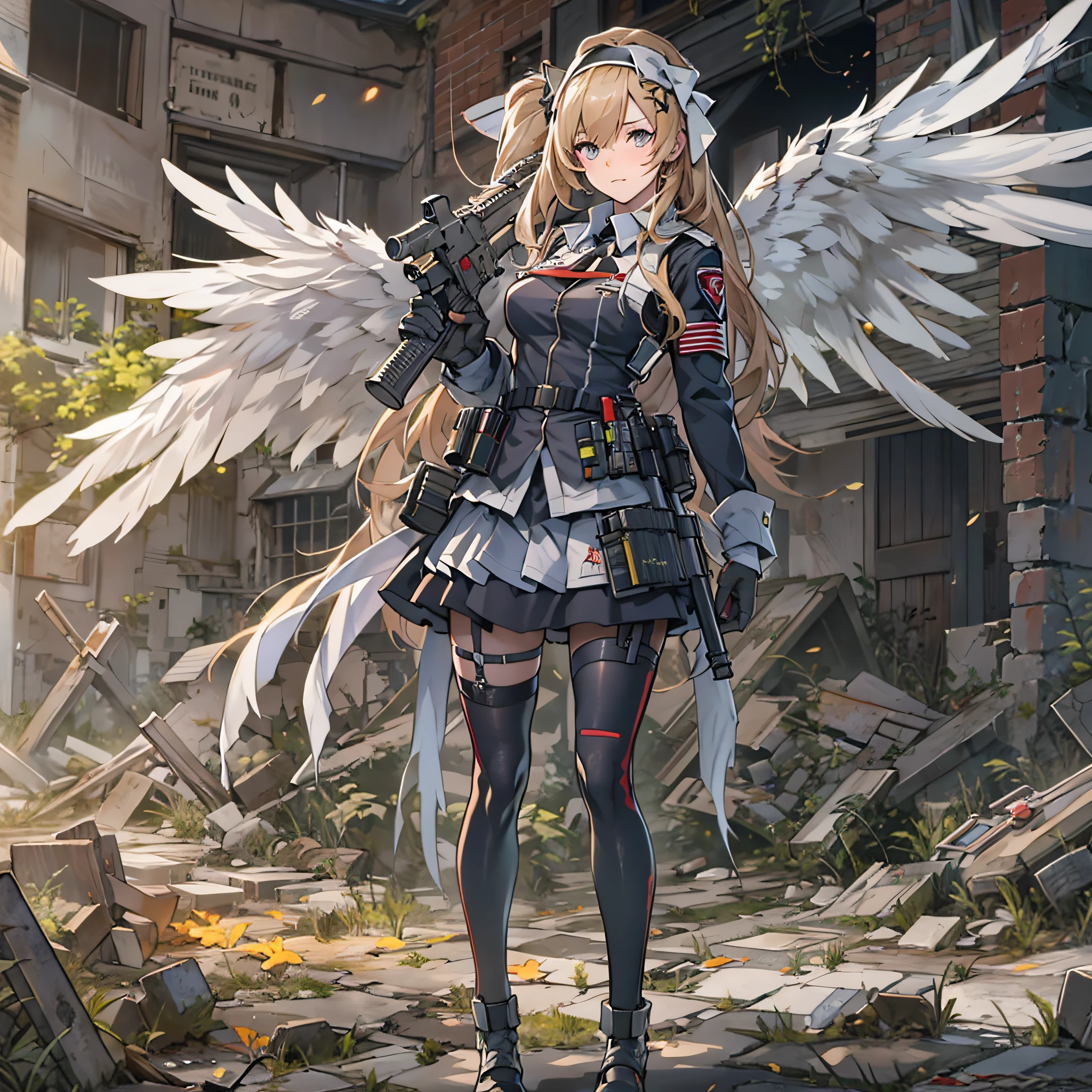Anime girl standing in ruins,the angel's wings、Armed Angel Girls Frontline Style, from girls frontline, Fine details. girls' frontline, girls' frontline, girls frontline cg, infantry girl, Women's Last Tour, soldier girl, M4 Sopmod II Girls Frontline, anime maid ss military, girls frontline universe, Mechanized soldier girl, Majora、lieutenant colonel、Girls Moon、Start of battle！