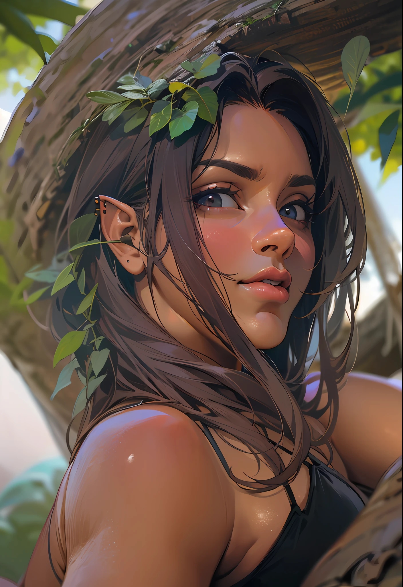 There's an elf (Arshes Nei de Bastard) Ultra thin bikini, elfa adulta de 30 anos, Morena, pele marrom (Kyra Hot garota sexy), (Camgirl), (onlyfans) corpo inteiro posando sob um arco de pedra arruinado, Ancestral ruins, covered by vegetation and vineyards, Aztec Ancient Ruins, cinematic natural light, dust particles in light, Bottom view, Viewing angle below, olhar de baixo para cima, olhando de baixo, close de baixo, MULHER SEXY, sensual, provocador, cabelos escuros, hair with a long braid over the chest, smaller braids on the head, cabelo cinza escuro |, olhar sexy provocante, olhos verdes, branca, sarda no rosto, realista, boca entreaberta, sensualidade ao extremo, Seios enormes (Oppai), massive breasts, seios grandes soltos (Latina Jennifer Mendez adult video 1 8 years), seios arredondados, seios grandes (Angela White) com pintas, sardas, Fundo, sardas no peito, piercing na barriga, barriga sexy, barriga levemente marcada, Fofa, sexy :8, A partir de 8 K fosco, sexy look at the camera, Ultra thin white bra, molhado, transparente, pose atraente, ultra thin bikini, tanga na cintura, Branco, bikini squeezing breasts, seios explodindo, bicos duros e molhados, bem detalhado, mamilos endurecidos, enrijecidos, Excitado, lascivo, provocador, corpo sexy, quadril largo, coxa grossa, Pose sexy, Realistic bikini, corpo perfeito, 4k], Tiny white bra, 4 mil ], Sling bikini, realista, perfect  lighting, contraste perFeito, sombra, Bottom view, camera from below, realista, filtro escuro, profundidade, 4k