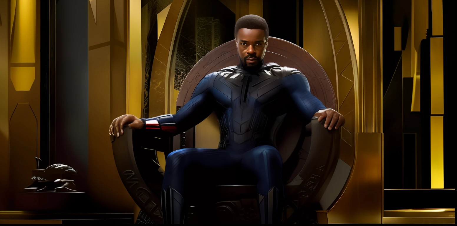 um close up de uma pessoa sentada em um trono em uma sala, pantera negra, Wakanda, Ryan Gosling como Pantera Negra, sentado em seu trono, Da Marvel Studios, sentado no trono, pantera, Fundo Wakanda, sentado no trono obsidiano, sentado no trono, Sente-se no trono, sentado em um trono, cinemactic. ", Thor Preto