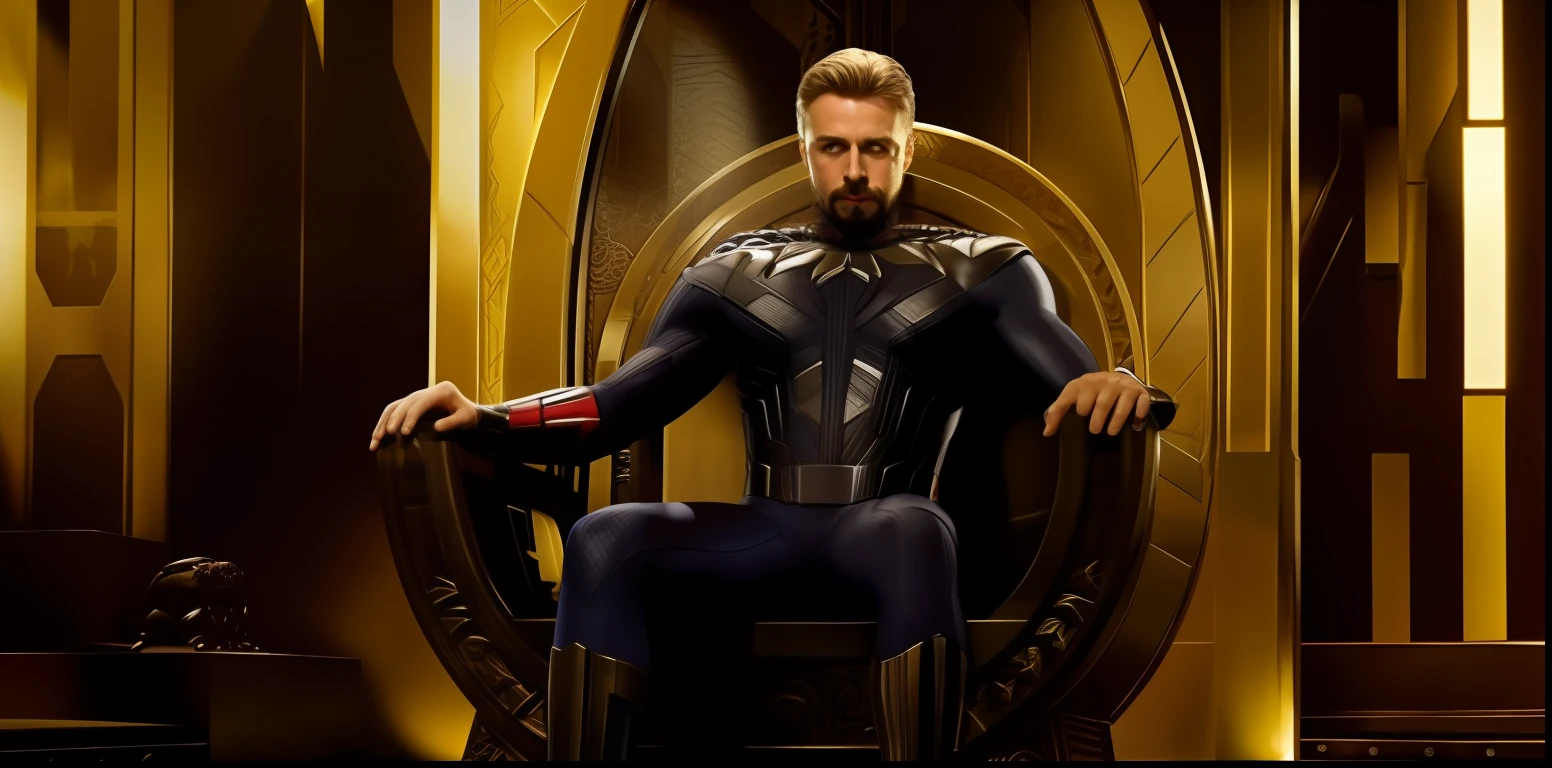 um close up de uma pessoa sentada em um trono em uma sala, pantera negra, Wakanda, Ryan Gosling como Pantera Negra, sentado em seu trono, Da Marvel Studios, sentado no trono, pantera, Fundo Wakanda, sentado no trono obsidiano, sentado no trono, Sente-se no trono, sentado em um trono, cinemactic. ", Thor Preto