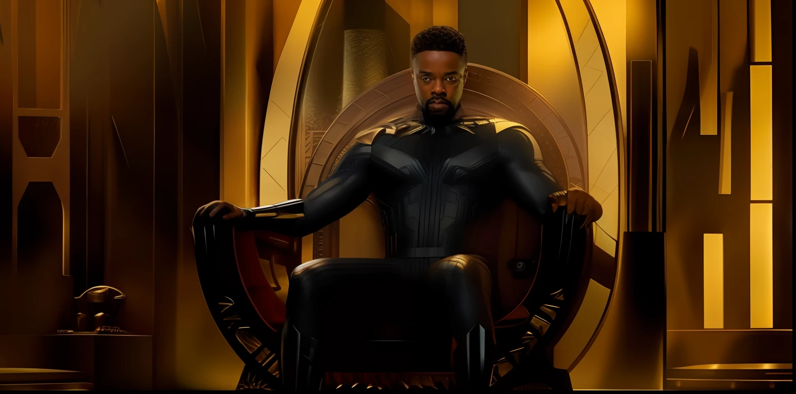 um close up de uma pessoa sentada em um trono em uma sala, pantera negra, Wakanda, Ryan Gosling como Pantera Negra, sentado em seu trono, Da Marvel Studios, sentado no trono, pantera, Fundo Wakanda, sentado no trono obsidiano, sentado no trono, Sente-se no trono, sentado em um trono, cinemactic. ", Thor Preto