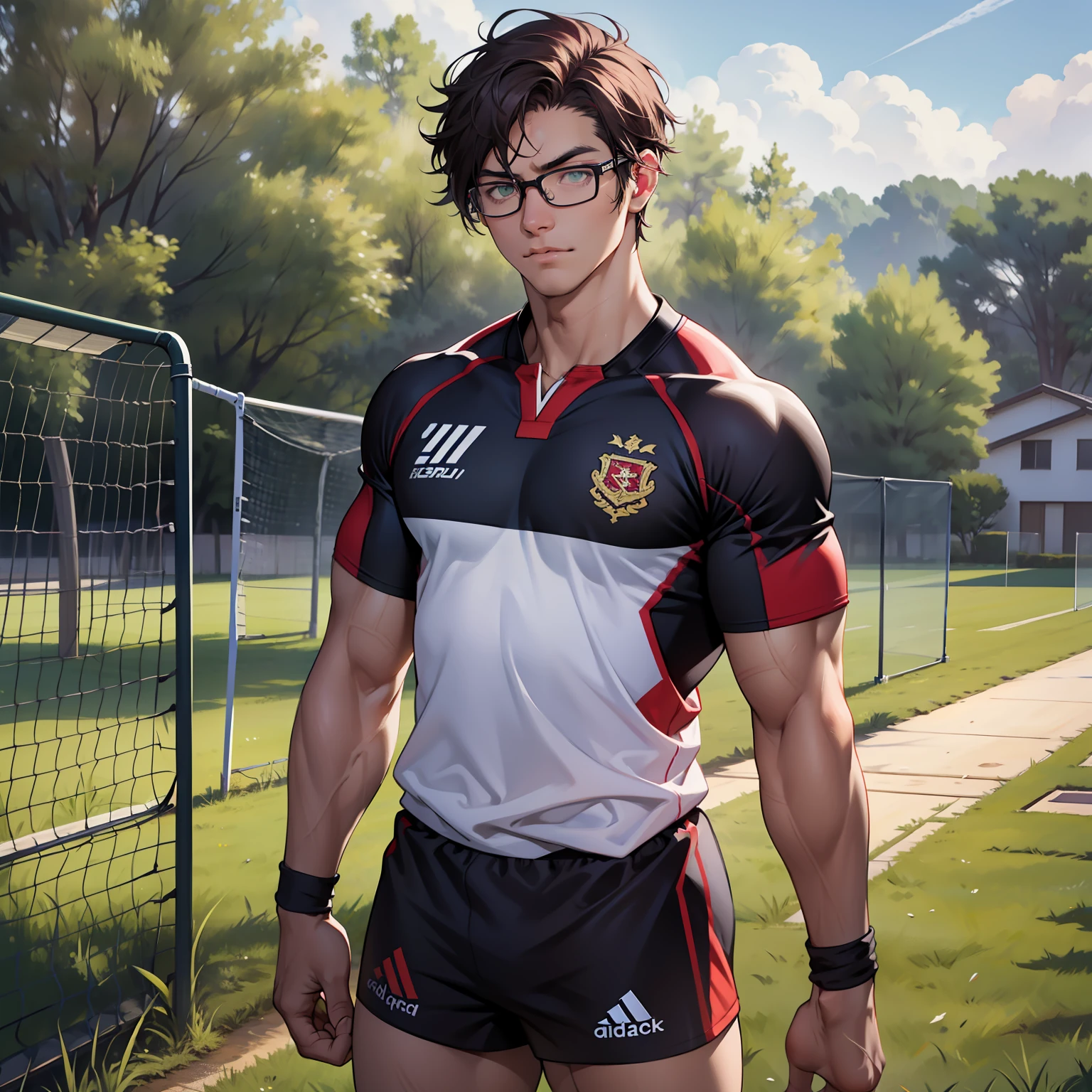 I stand at 6'5 and I am considered tall for Japanese standards. My body is filled with scars as I had to give up playing Rugby due to serious injuries inflicted in the sport. I am now a college major in art with the goal to become the greatest artist in the history of time. I have short maroon hair and wear glasses to accommodate my bad vision caused by playing a full contact sport. My eyes are green.