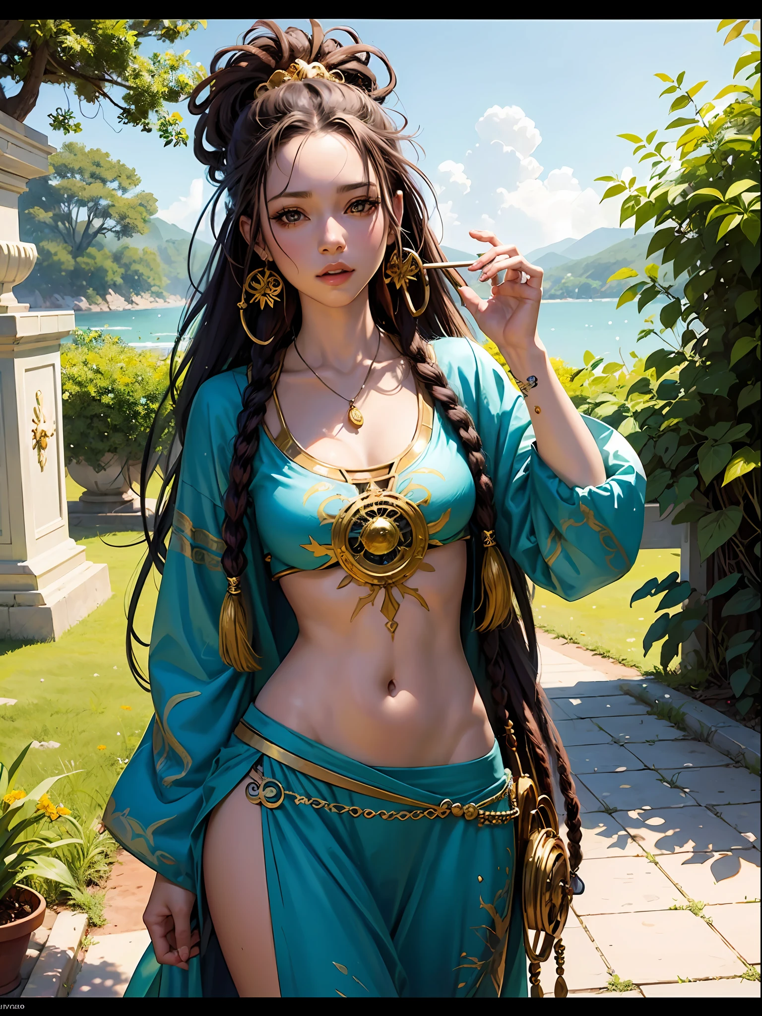 Beautiful anime summerhippie lady with dreads. summer chill day, by tim okamura, victor nizovtsev, greg rutkowski, noah bradley. trending on artstation, 8k, masterpiece, graffiti paint, fine detail, full of color, intricate detail, golden ratio illustration