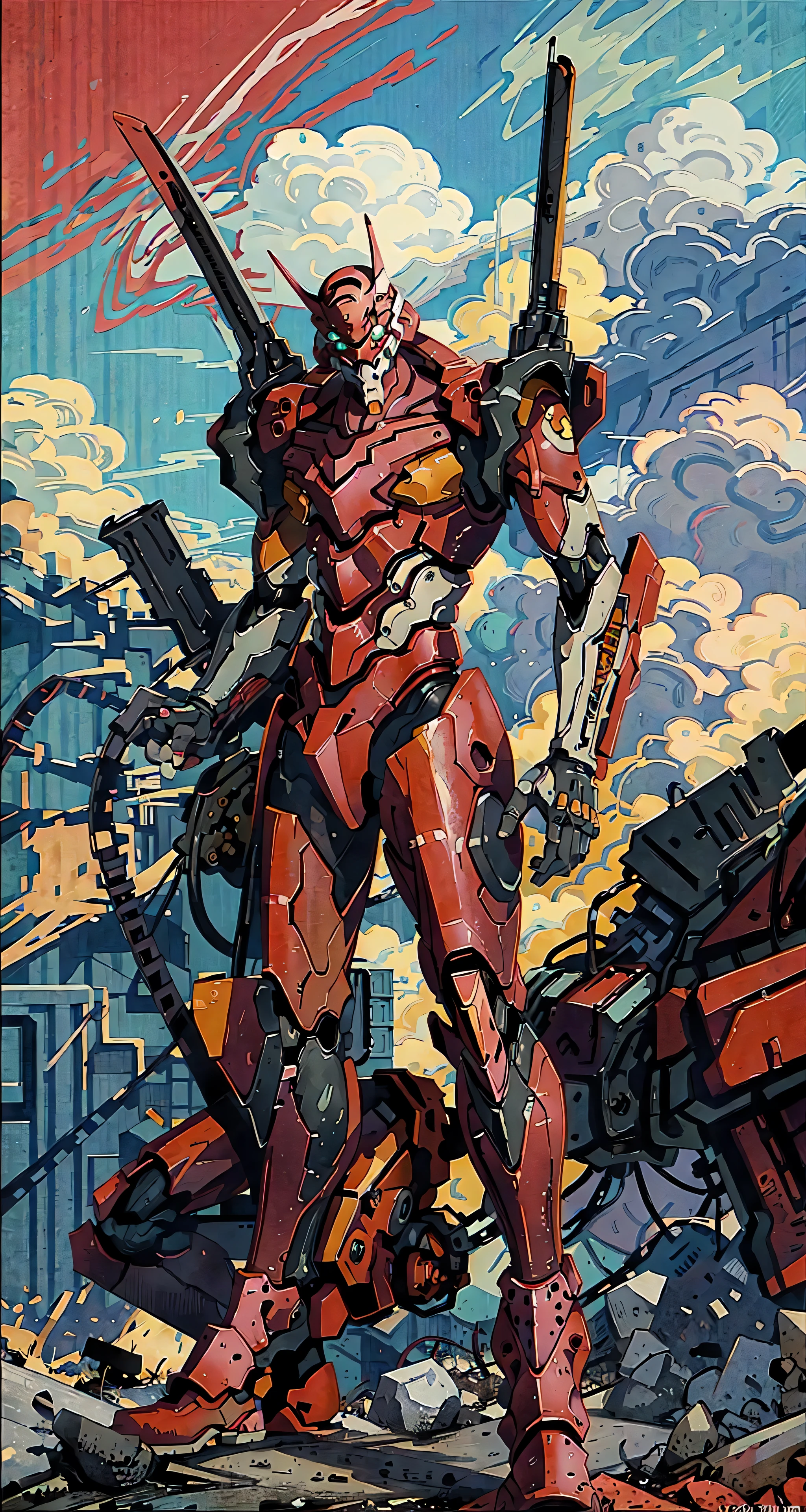eva 02, evagod, evangelion mecha, science fiction, looking at viewer, (official art, Best quality, masterpiece:1.2), illustration, high res,