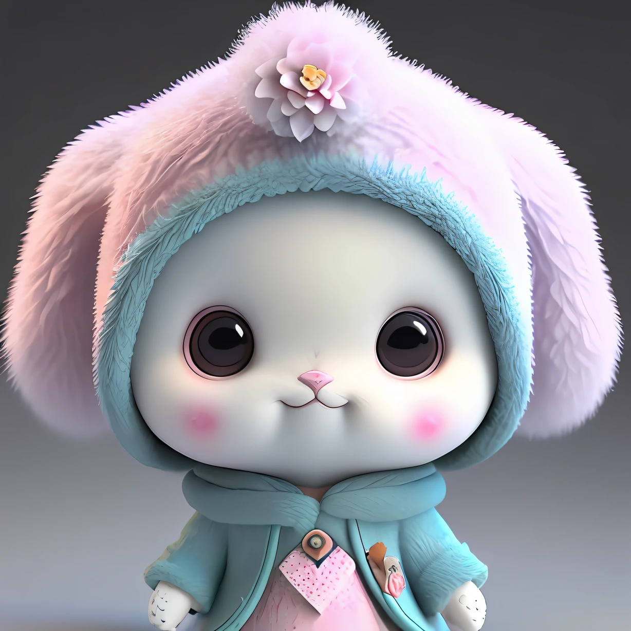 : 3. Coelho aquarela , realista, peludo, animal vestido, elma, olheiras, blush, cereja, comida, fruta, corpo inteiro, kalap, not human, morango, fundo floral com flores aquarelas,
