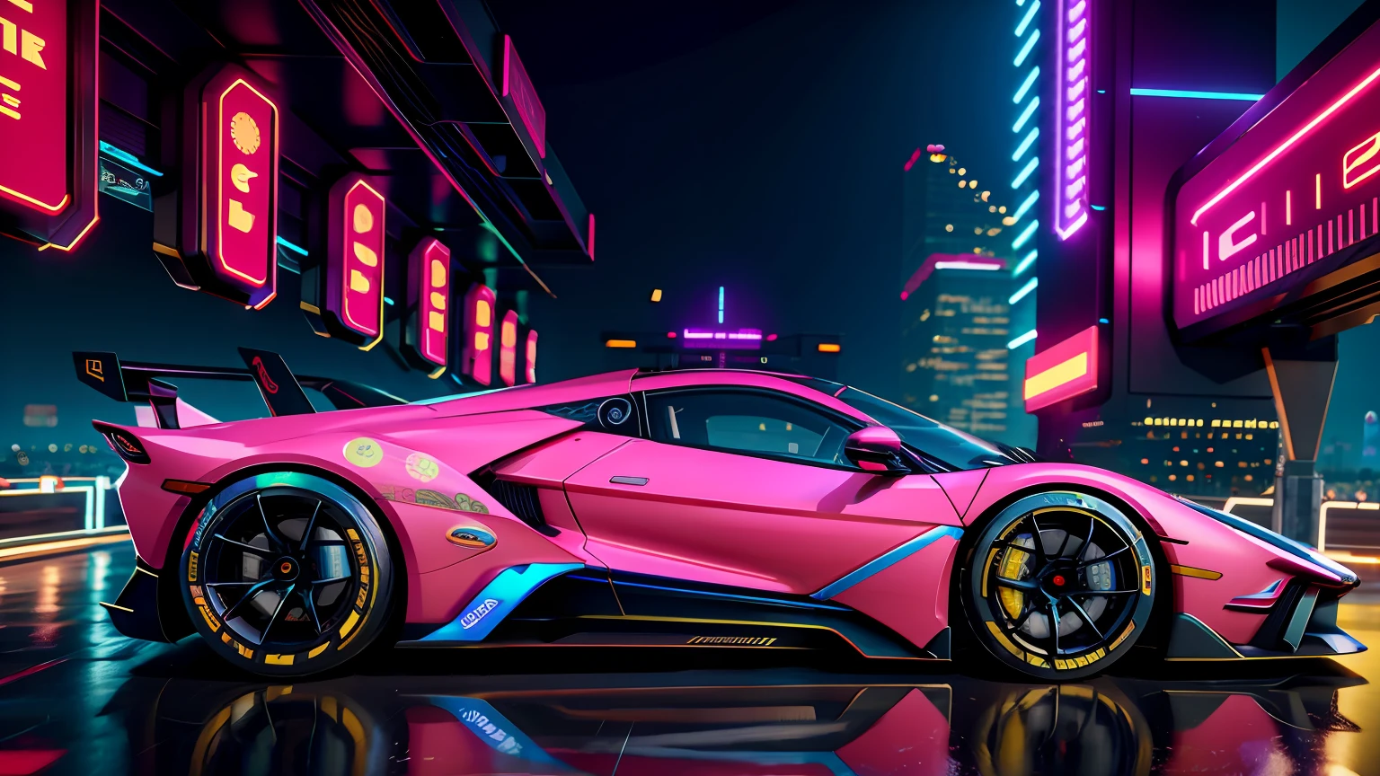 vaporwave style, hypercar, cyberpunk city, hyperdetailed, intricately detailed, deep color, 8k resolution, photorealistic, masterpiece, cinematic lighting, bokeh, unreal engine 5, octane render, cinematic smooth