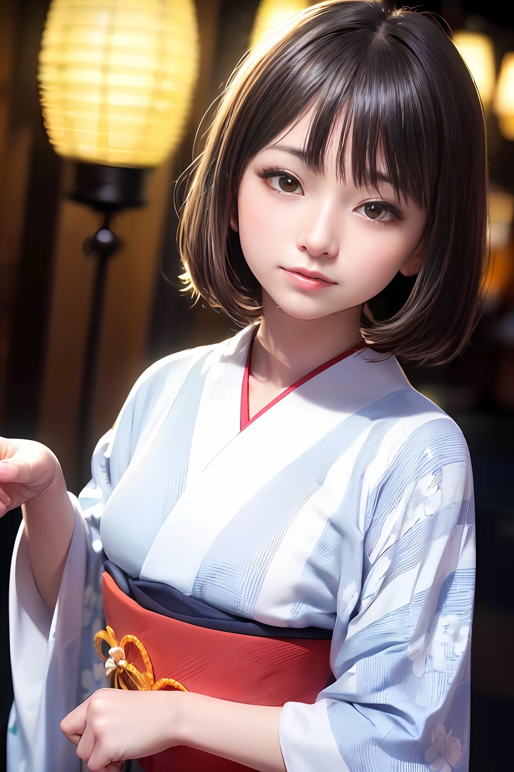 Are sleeping、nap、（Sleeping with your eyes closed）、(４In K、​masterpiece、hight resolution、Realistic and beautiful light and shadow、One girl、Solo Focus、(top-quality)、(Hi-Res)、(extremely delicate and beautiful)、(Beautiful 8k face)、(Brown-eyed)、(I close my eyes while smiling.)、(独奏)、(Clear skin)、(Soft hair)、(hugetits)、(Floral kimono wearing white, red and blue yukata)、((Awa Odori Pose))、((Bokeh lantern light night background))、((speedo))、(reality)、Undersized nose、（red lipsticks）、（Reddening cheeks）、poneyTail、（Lustrous skin）、((Ukiyo-e style))、Ultra-thin eyebrows、Ultra high image quality、（Wearing maiko-style makeup）、skin whitening、long and beautiful lashes、Turning around in the style of a Kyoto magazine model、((s asleep))、hugetits、（Red-dyed cheeks）