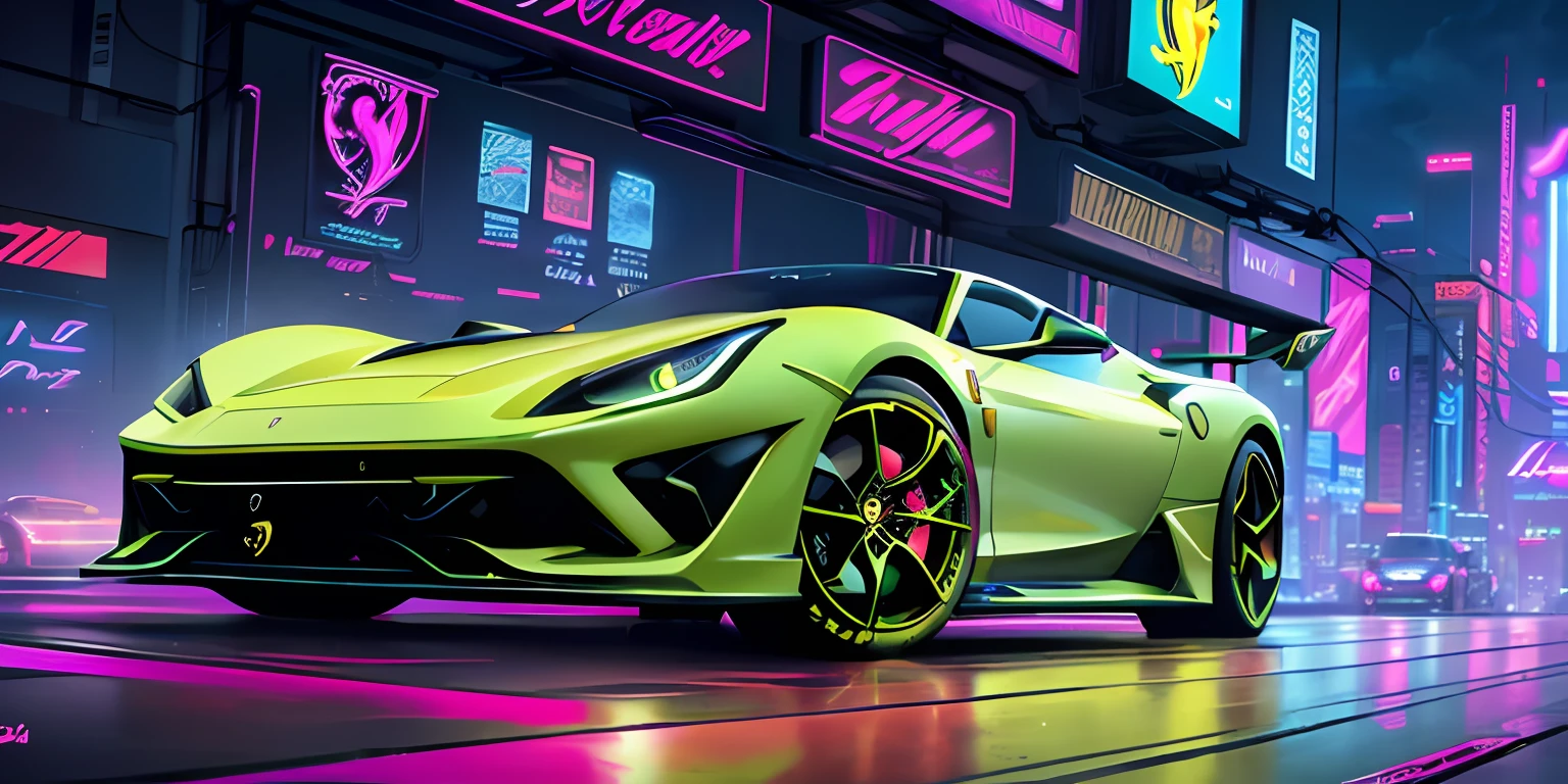 best quality, masterpiece, detailed background, highly detailed, intricate, cyberpunk city, road, cyberpunk, sunny, day, clouds, skyscraper, futuristic, science fiction, car focus, cool car, (cyberpunk car, futuristic car:1.2), (neon car, neon wheels, neon lights:1.4), (black ferrari:1.3), (red lights), (future car), (car front view:1.2)