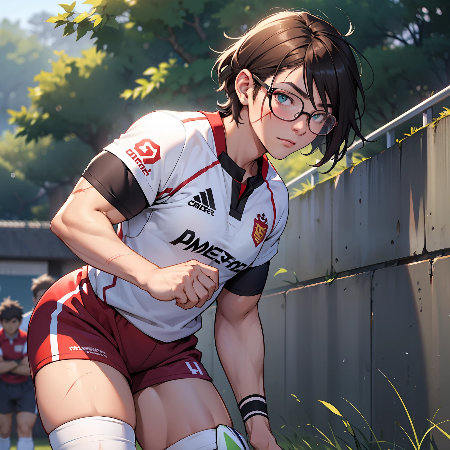 I stand at 6'5 and I am considered tall for Japanese standards. My body is filled with scars as I had to give up playing Rugby due to serious injuries inflicted in the sport. I am now a college major in art with the goal to become the greatest artist in the history of time. I have short maroon hair and wear glasses to accommodate my bad vision caused by playing a full contact sport. My eyes are green.