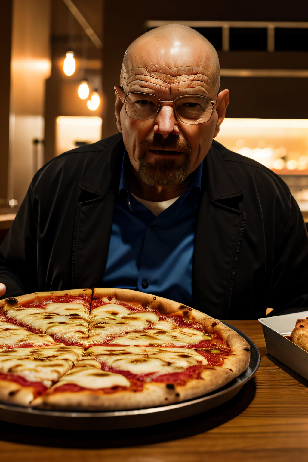 Waltbrba en un restaurante, (Pizza en plato:1.25), , solamente, Toma de retrato, 8k UHD, DSLR, alta calidad, Film grain, Fujifilm XT3