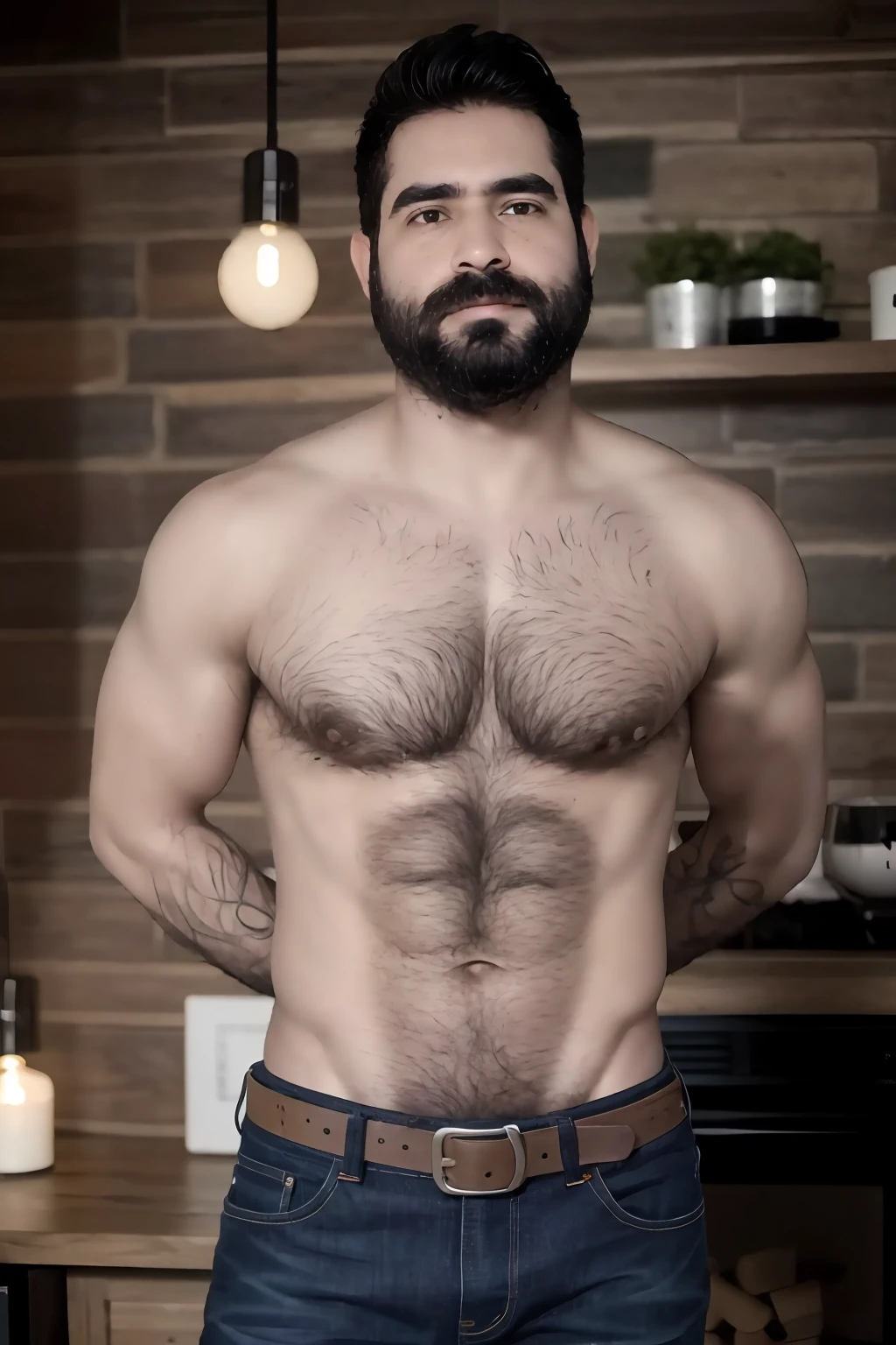 Joder, De acuerdo, I will redo that description once again and include all the details......... We have this hot lumberjack here, usar solo jeans, con un cuerpo definido en la medida correcta, ni demasiado musculoso ni demasiado flaco, Sabes? Furthermore, El chico luce una barba bien hecha, that gives it that rustic and charming touch. Y no puedo olvidar mencionar su pecho peludo, El chico tiene una buena dosis de vello en el pecho, What makes everything more masculine and sexy. Es como decir, "Soy hombre!" So imagine this lumberjack in his jeans...., mostrando con orgullo su barba y pecho peludo, looking at you with a look full of malice. santo, Es impresionante! Si tienes el coraje de enfrentarte a toda esta sensualidad, So yes, You will end up in the fantasy of this snatched male. De acuerdo, The description is now complete, con todos los detalles. Espero que te deleites con esta imagen, Hecho?