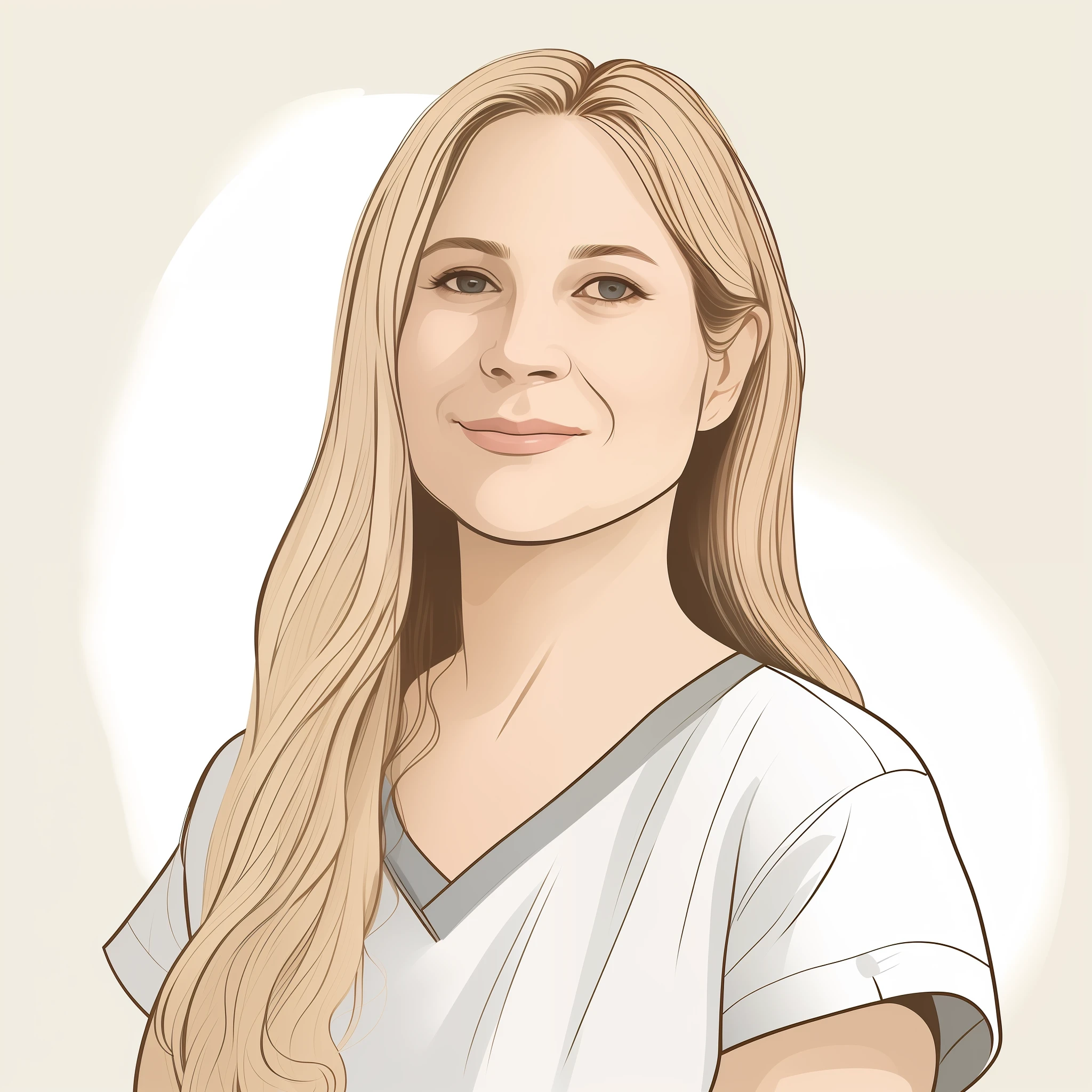 Illustration of a woman with long blonde hair and a white shirt, detailed illustration portrait, retrato de uma mulher de 40 anos, professional illustration, Retrato do conceito do personagem de mim