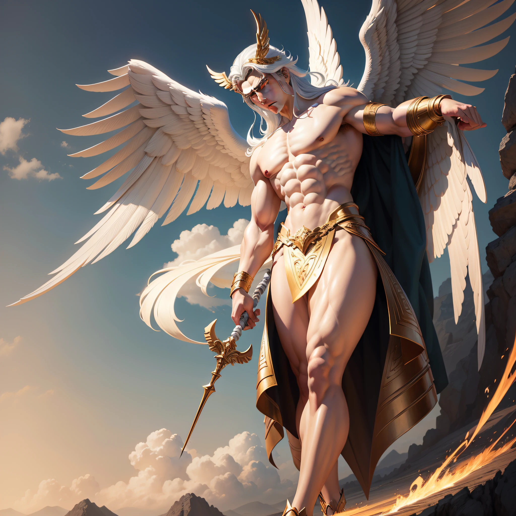 the god hermes, full - body majestic angel, greek myth digital painting, greek god, Tristan's bow. extremely high detail, Winged Humans, ArtGerm on ArtStation Pixiv, 2. 5 d cgi anime fantasy artwork, by Shen Zhou, attractive male deity, very detailed Artgerm