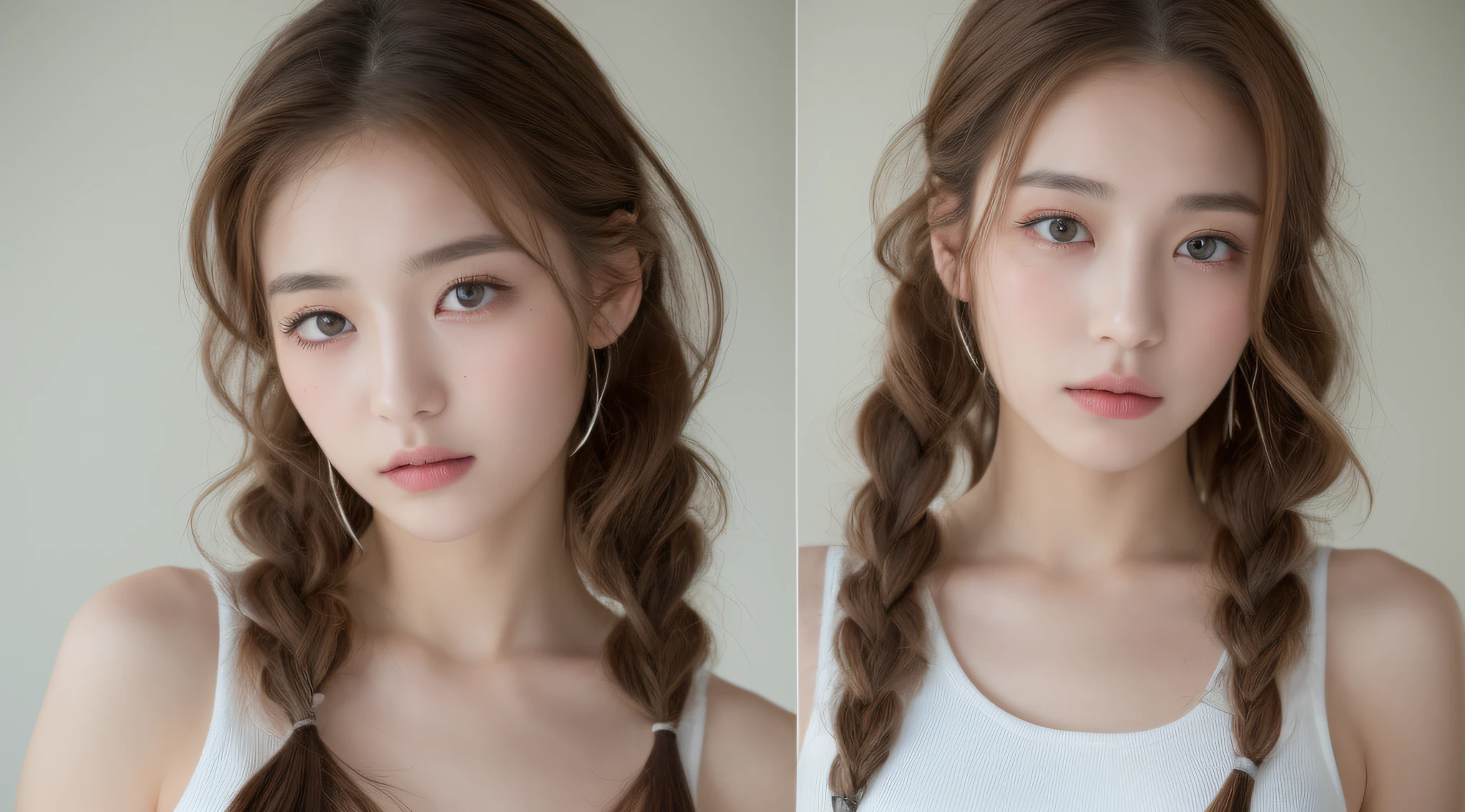 ((Best quality, 8k, Masterpiece :1.3)), 1girl, Pretty woman with emphasizing slender abs :1.3, (random hairstyles :1.2), Oversized tank top :1.2, Ultra-detailed face, Detailed eyes, Double eyelid, armpit