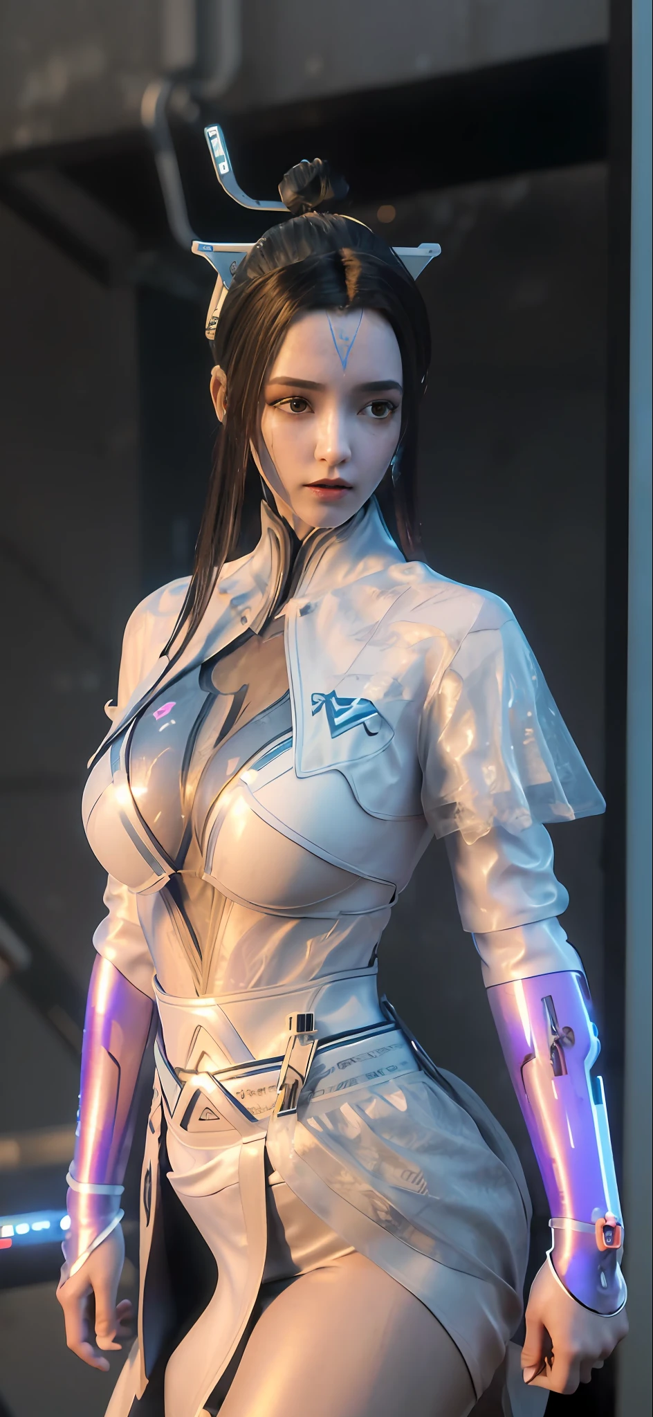 ((Best quality)), ((masterpiece)), (highly detailed:1.3), 3D, beautiful, (cyberpunk:1.6), in space, nebula, (holding_weapon:1.3), laser, (1Female mecha:1.3), sexy body, facing the audience, Glowing eyes, full body, (flying, swooping down, dynamic, motion blur: 1.4), (huge mech wings: 1.6), looking up, glowing_eyes, mecha, panorama, background is earth, nebula, space, particles, Reality, HDR (High Dynamic Range), Ray Tracing, NVIDIA RTX, Super Resolution, Unreal 5, Subsurface Scattering, PBR Textures, Post Processing, Anisotropic Filtering, Depth of Field, Maximum Clarity and Clarity, Multilayer Textures, Albedo and Specular maps, Surface shading, accurate simulation of light-material interaction, perfect proportions, Octane Render, two-tone lighting, large aperture, low ISO, white balance, rule of thirds, 8K RAW, efficient sub-pixel, sub-pixel volume product, (best quality), (Chinese:1.5) long hair, (big breast:1.2),(underboob:1.5), (white transparent lace mini skirt:1.5)