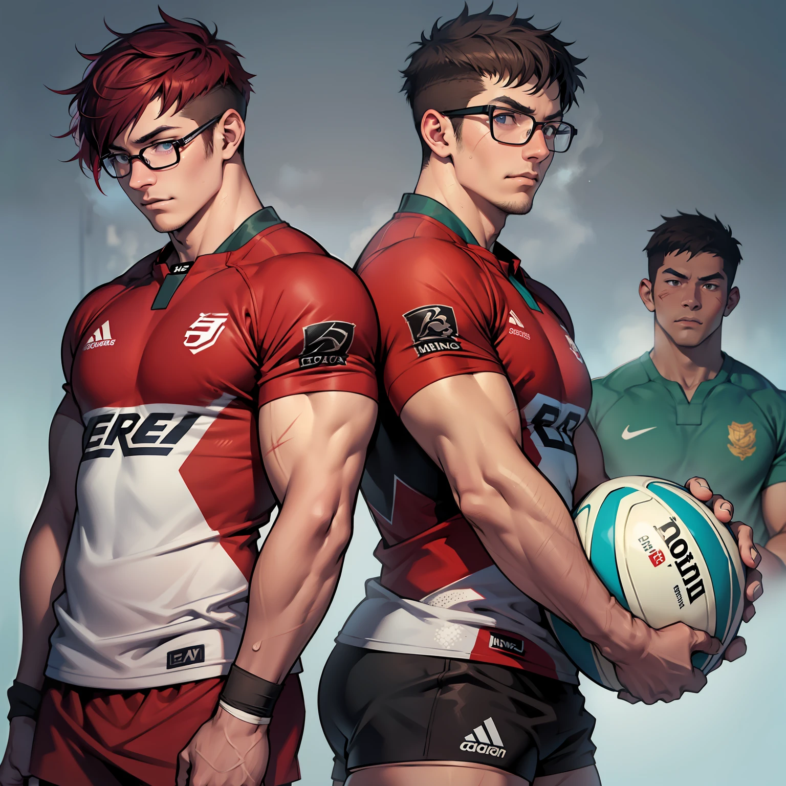 I stand at 6'5 and I am considered tall for Japanese standards. My body is filled with scars as I had to give up playing Rugby due to serious injuries inflicted in the sport. I am now a college major in art with the goal to become the greatest artist in the history of time. I have short maroon hair and wear glasses to accommodate my bad vision caused by playing a full contact sport. My eyes are green. Red short hair