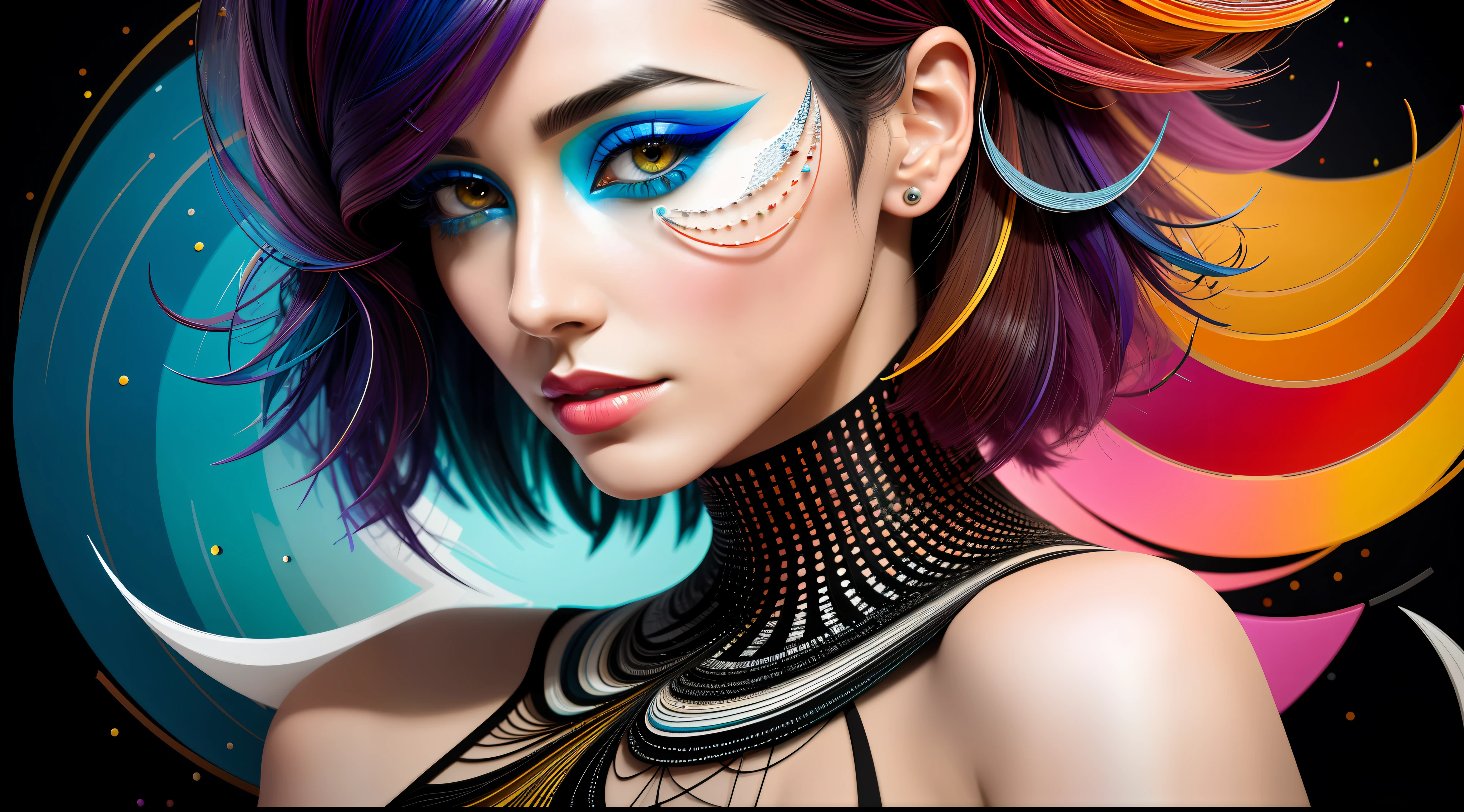 ultra detailed artistic abstract photography of Geometrical Woman, 32k trendy abstract poster of a beautiful woman, hair made of 3D paper quilling design, abstract paper quilling, detailed symmetric hazel eyes with circular iris, shattered paper fragments, natural body posture, by artist russ mills, art by alberto seveso, by Carne Griffiths, by Wadim Kashin, symmetrical, abstract artstyle, intricate complex watercolor painting, sharp eyes, digital painting, color explosion, concept art, voluminetric lighting, TanvirTamim, 3D octane render, 8k. by artgerm, trending on artstation, cinematic 4d, Epic cinematic brilliant stunning intricate meticulously detailed dramatic atmospheric maximalist digital matte painting, realistic, complementary colors