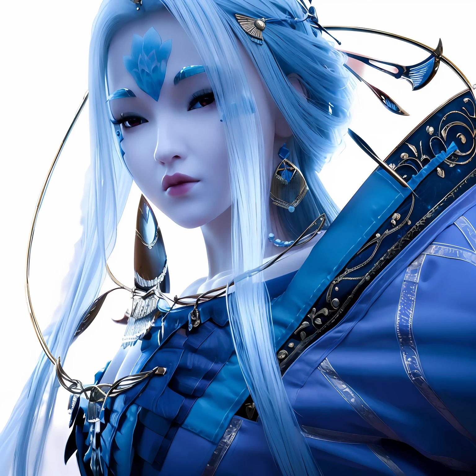 1girl, (best quality, masterpiece), photorealistic, detailed body, (ultra detailed face and eye), beautiful woman, (big breasts), blue hair, full body