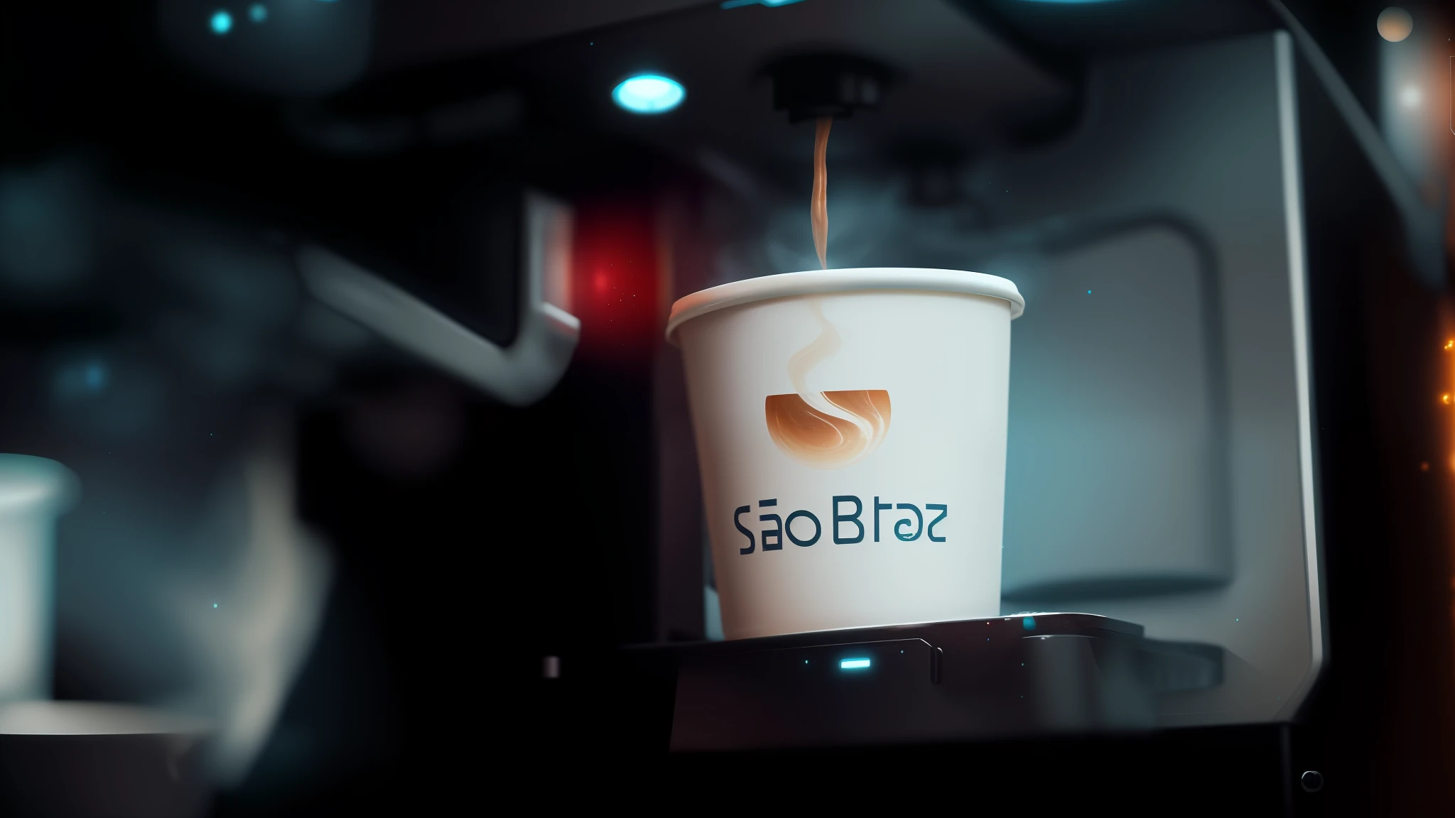 antitech,light particles, coffee machine , detailed background,scifi,