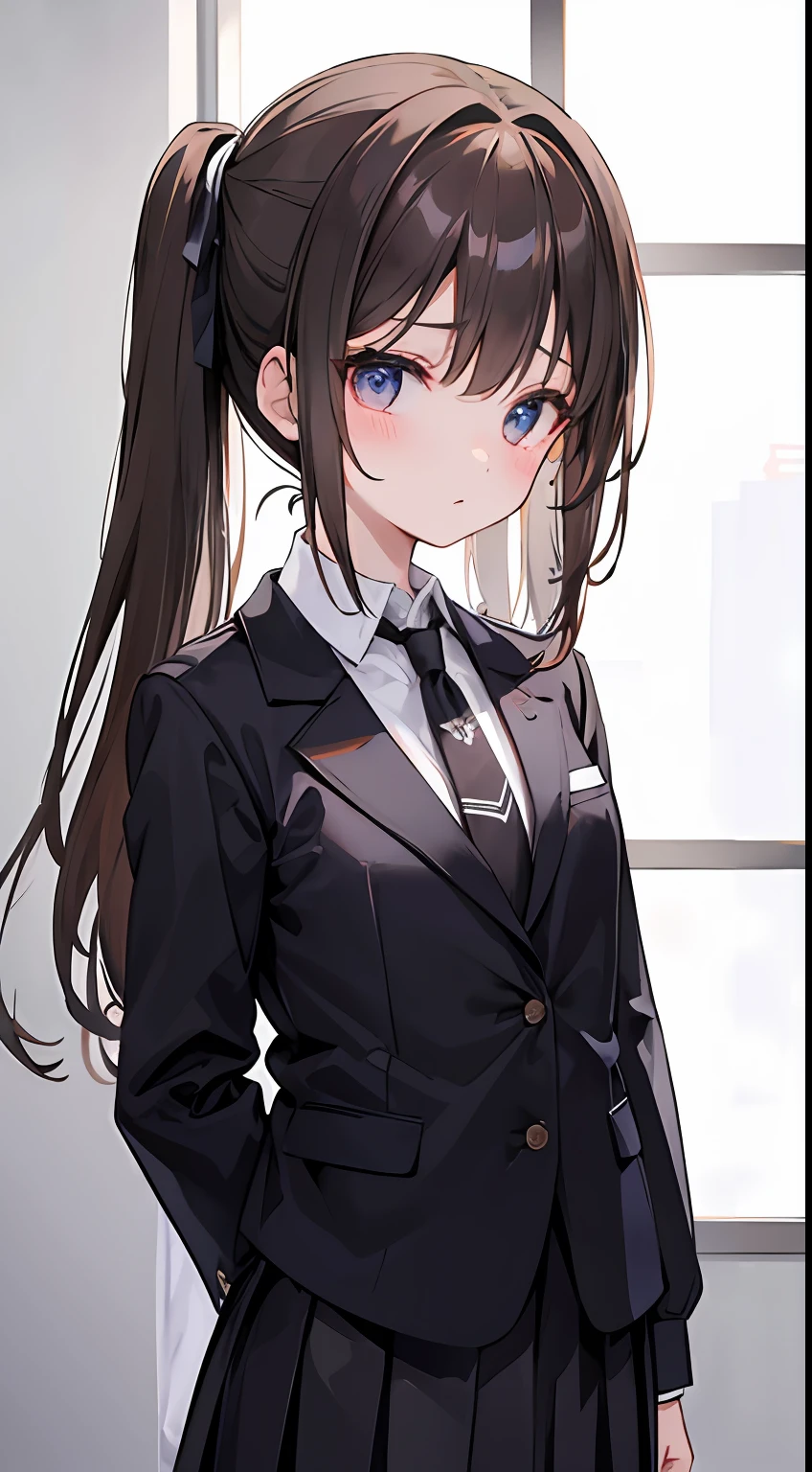 ((((neck tie)))、One girl、Brown hair、Double knot、Twin-tailed、white shirt、校服、Black tie、pleatedskirt、Black Blazer、