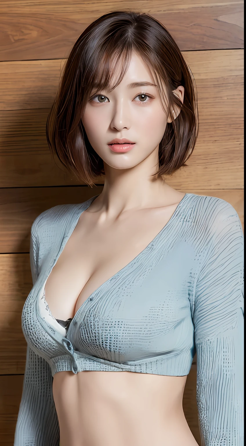 ((top-quality、8k、​masterpiece:1.3))、女の子1人、Beautiful woman with slender abs:1.3、(Medium long、爆乳:1.2)、cardigan:1.1、hyperdetailed face、A detailed eye、二重まぶた