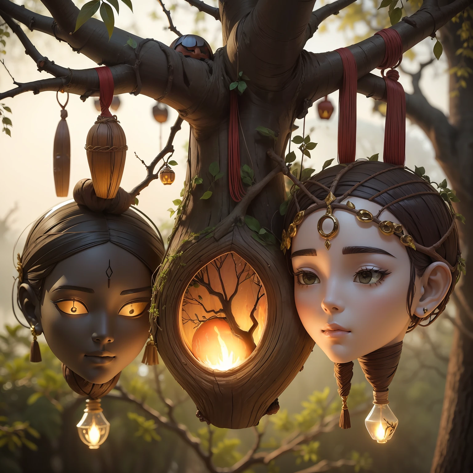 1 ancient ent muitos ramos ((((heads hanging from branches)))), ent do inferno, fantasia sombria,