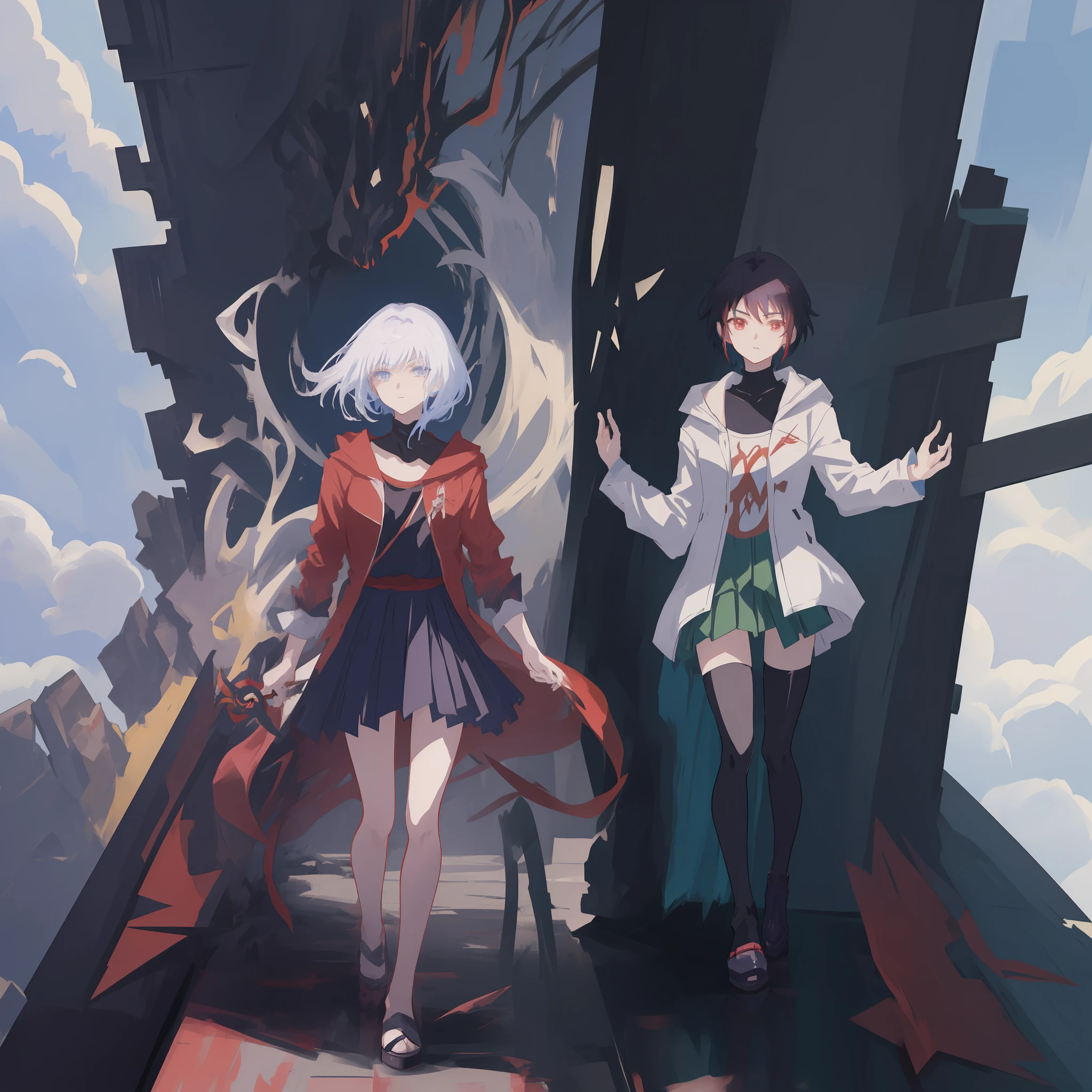 anime character with a sword and a demon in the background, Epic anime style, Arte Oficial, digital advanced anime art ", anime epic artwork, Artgerm e Atey Ghailan, 2. 5 d cgi anime fantasia arte, Epic anime, Krenz Cushart e Asher Duran, anime em estilo fantasia, Makoto Shinkai e Bioware em 16k