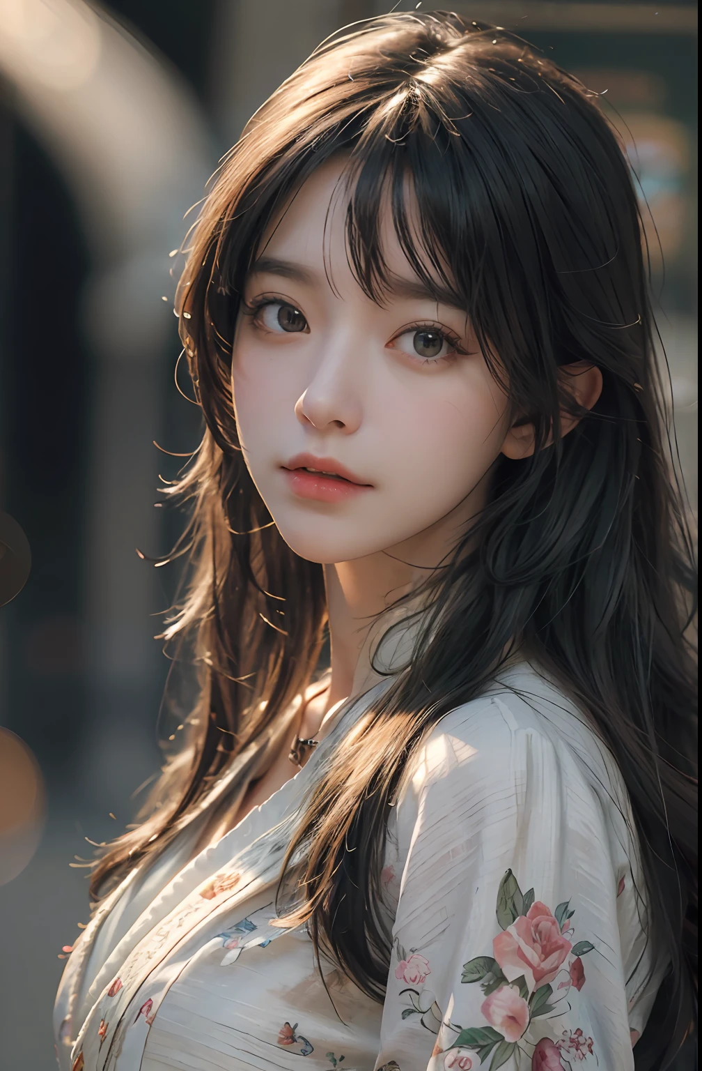 (RAW photo, best quality), (realistic, photo-realistic:1.3),best quality,highly detailed,masterpiece,ultra-detailed,illustration,1girl,upper_body,dynamic angle,world masterpiece theater,messy_long_hair,best quality,extremely detailed CG unity 8k wallpaper,ink,Amazing,cinematic lighting,lens_flare, dunhuang_style