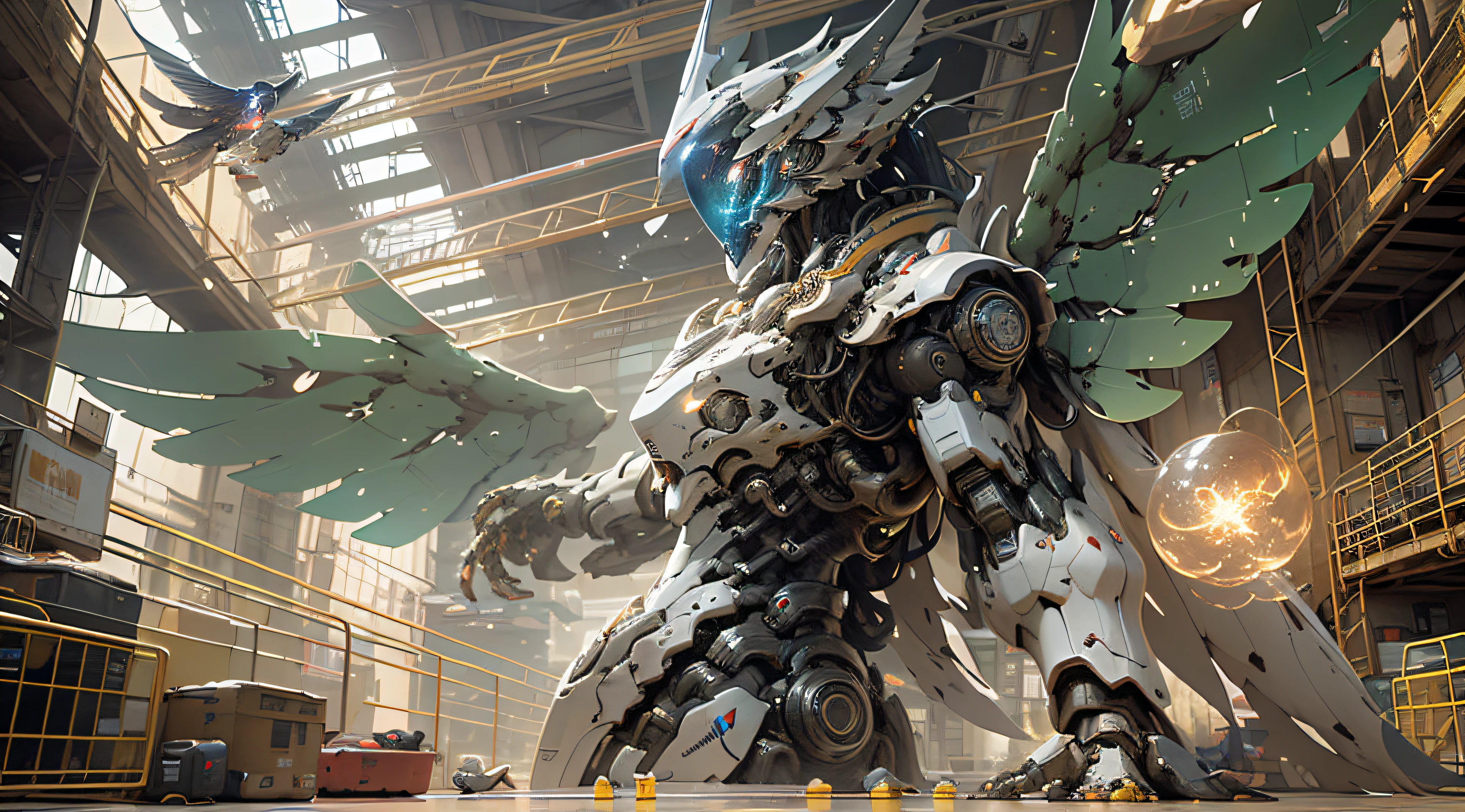 ((Best quality)), ((masterpiece)), (highly detailed:1.3), 3D, beautiful, (cyberpunk:1.2), in space, nebula, holding_weapon, (1Female mecha:1.3), facing the viewer, glowing eyes, full body, (flying, swooping down, dynamic, motion blur: 1.4), (huge mecha wings: 1.6), looking up, glowing_eyes, mecha, panorama, background is earth, nebula, space, particles, reality, HDR (High Dynamic Range), Ray Tracing, NVIDIA RTX, Super Resolution, Unreal 5, Subsurface Scattering, PBR Texturing, Post Processing, Anisotropic Filtering, Depth of Field, Maximum Clarity and Clarity, Multilayer Textures, Albedo and Specular map, Surface shading, accurate simulation of light-material interaction, perfect proportion, Octane Render, two-tone lighting, large aperture, low ISO, white balance, rule of thirds, 8K RAW, efficient sub-pixel, sub-pixel convolution,