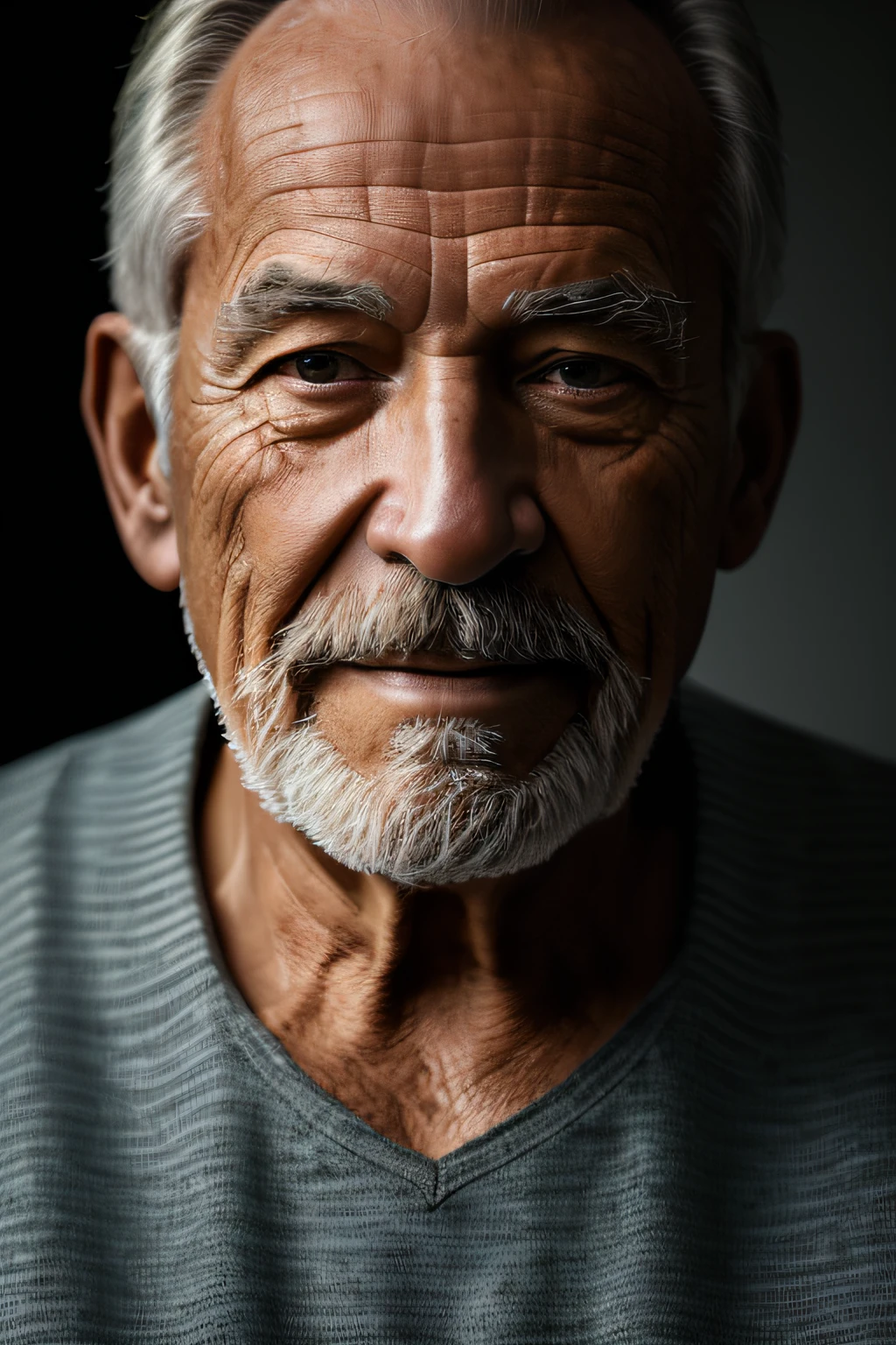 (masterpiece, photorealistic, raw,:1.4), (extremely intricate:1.2), close up, cinematic light, sidelighting, ultra high res, best shadow, RAW, upper body, old man, wearing pullover,