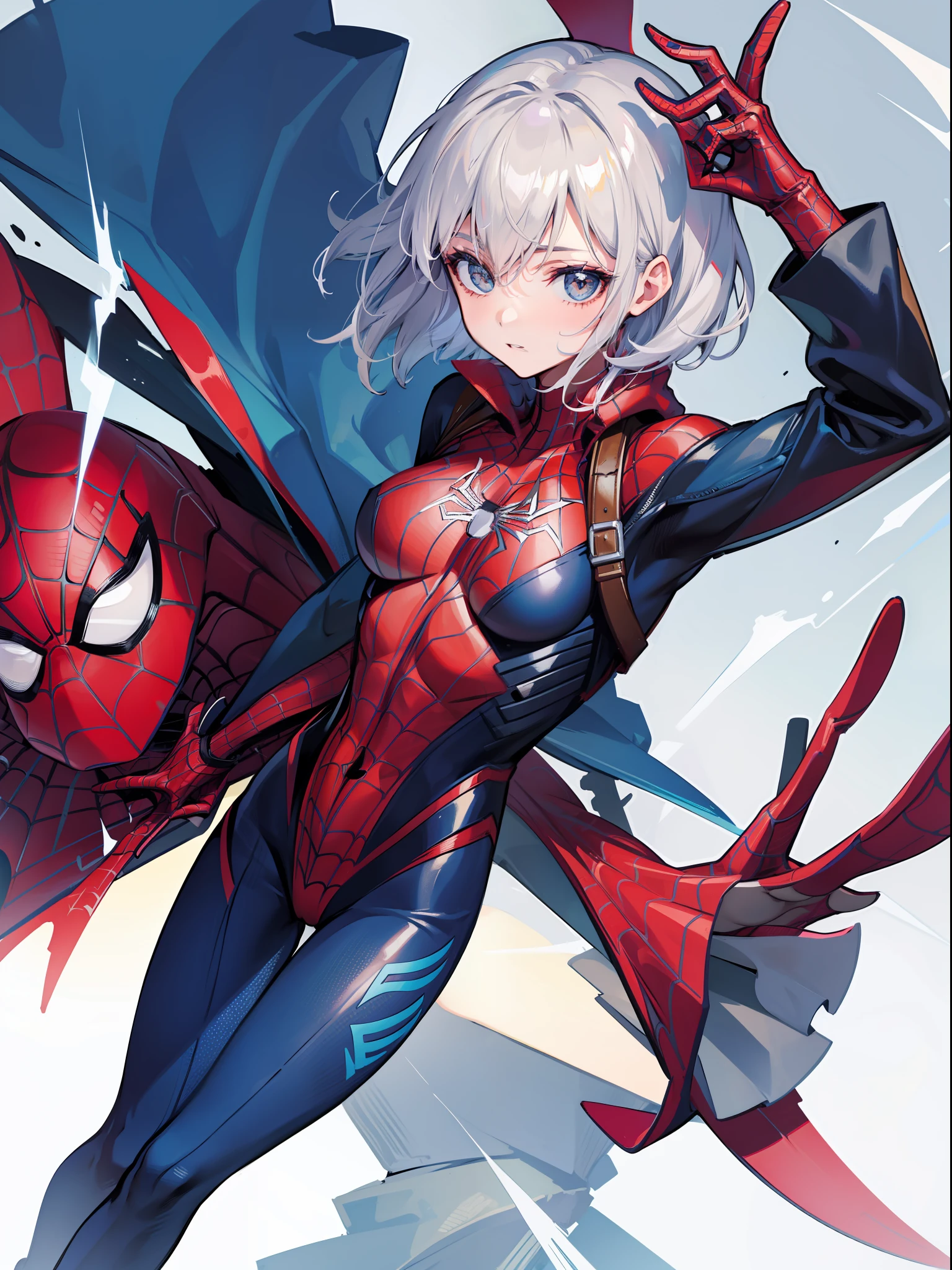 Female Spider-Man,Head wrapped,without showing face,Sexy figure,Teddy bear in hand