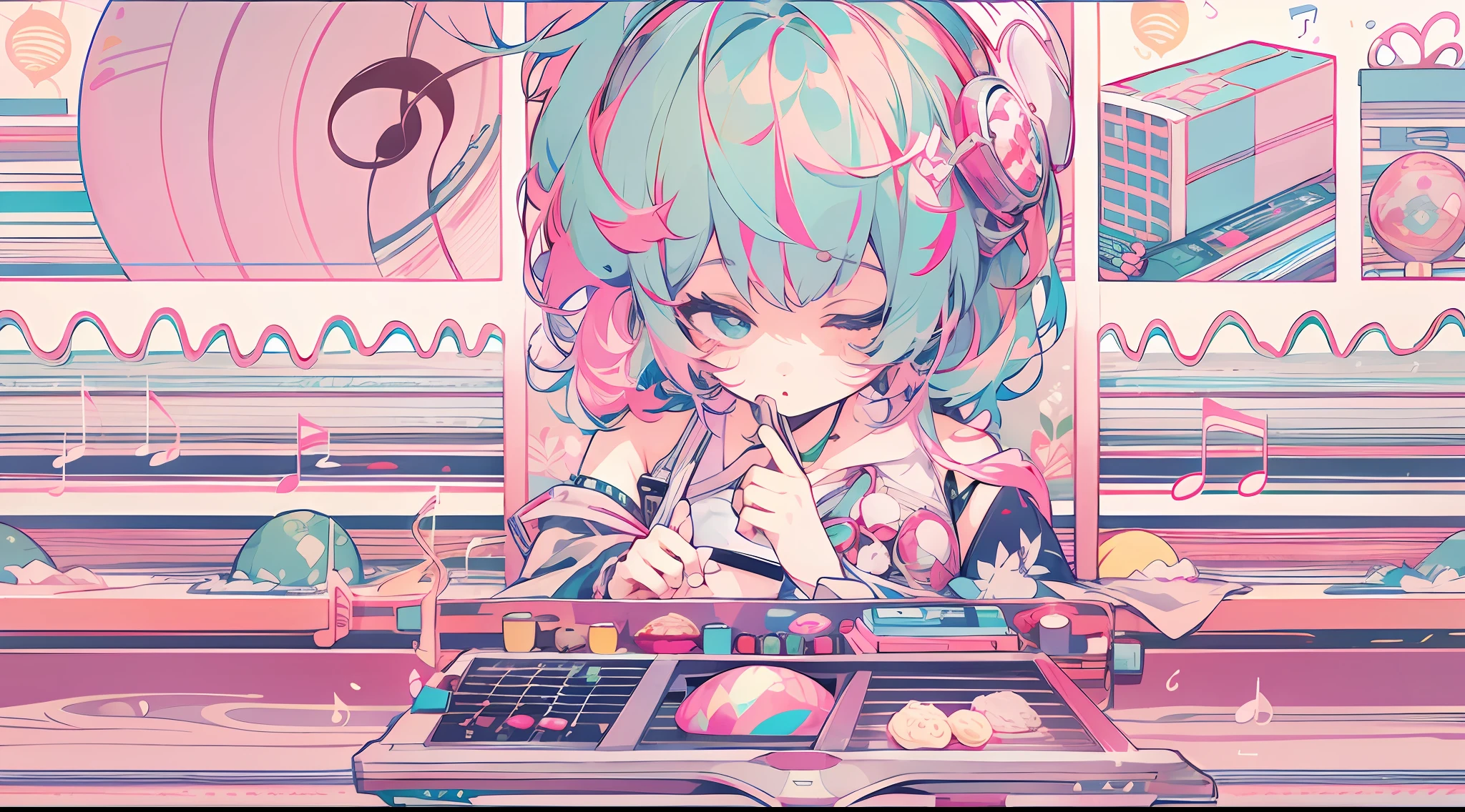 VOCALOID、One girl、colourful hair、PastelColors、dome、cute little、Music Background