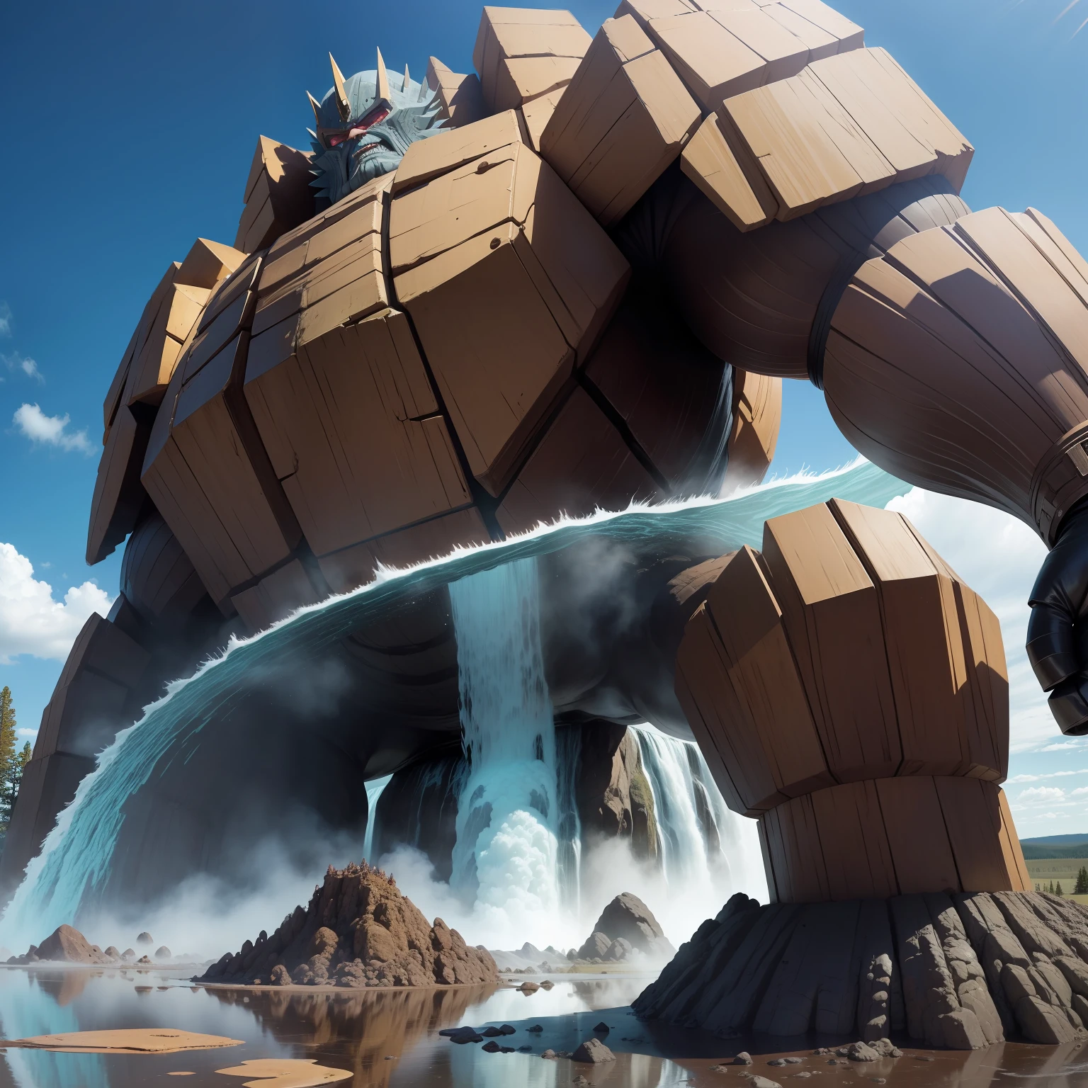 toguro 1 golem de metal grande forte ((((lutando)))) com 1 Ent de cegoia gigante em yellowstone park
