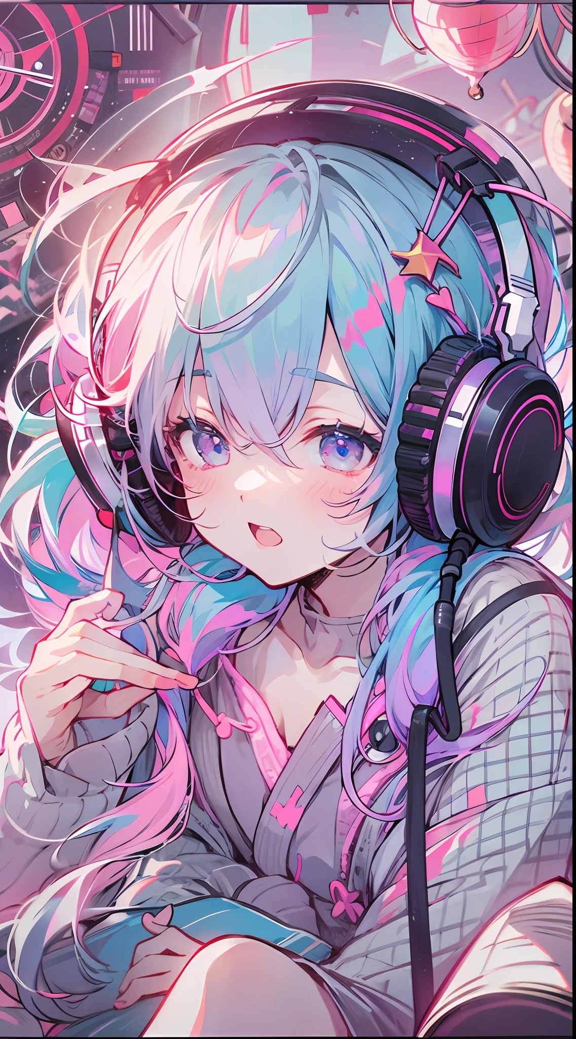 VOCALOID、One girl、colourful hair、PastelColors、dome、cute little、Music Background