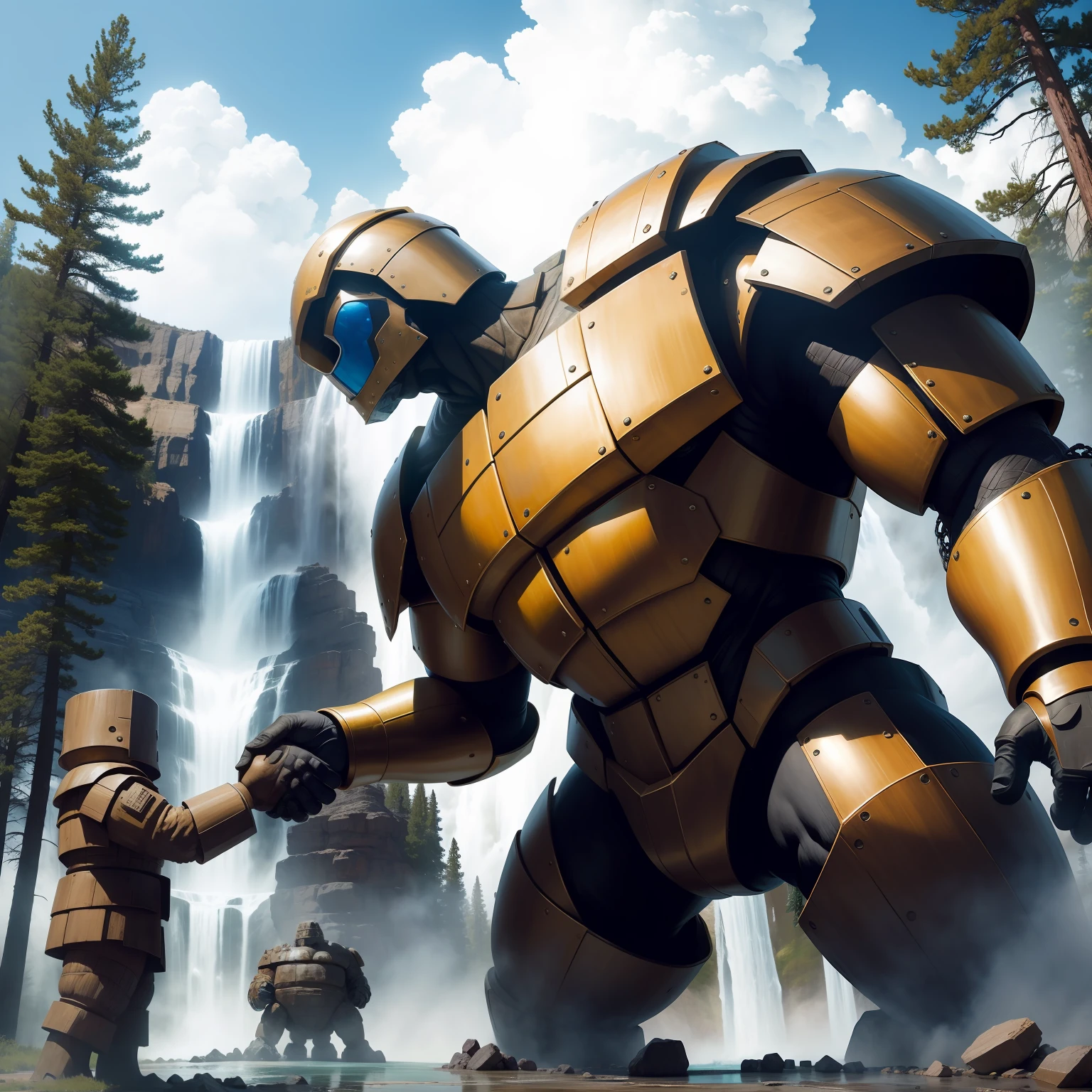 1 strong large metal golem shaking hands || toguro 1 Ent of giant tree com a mão apertada em yellowstone park