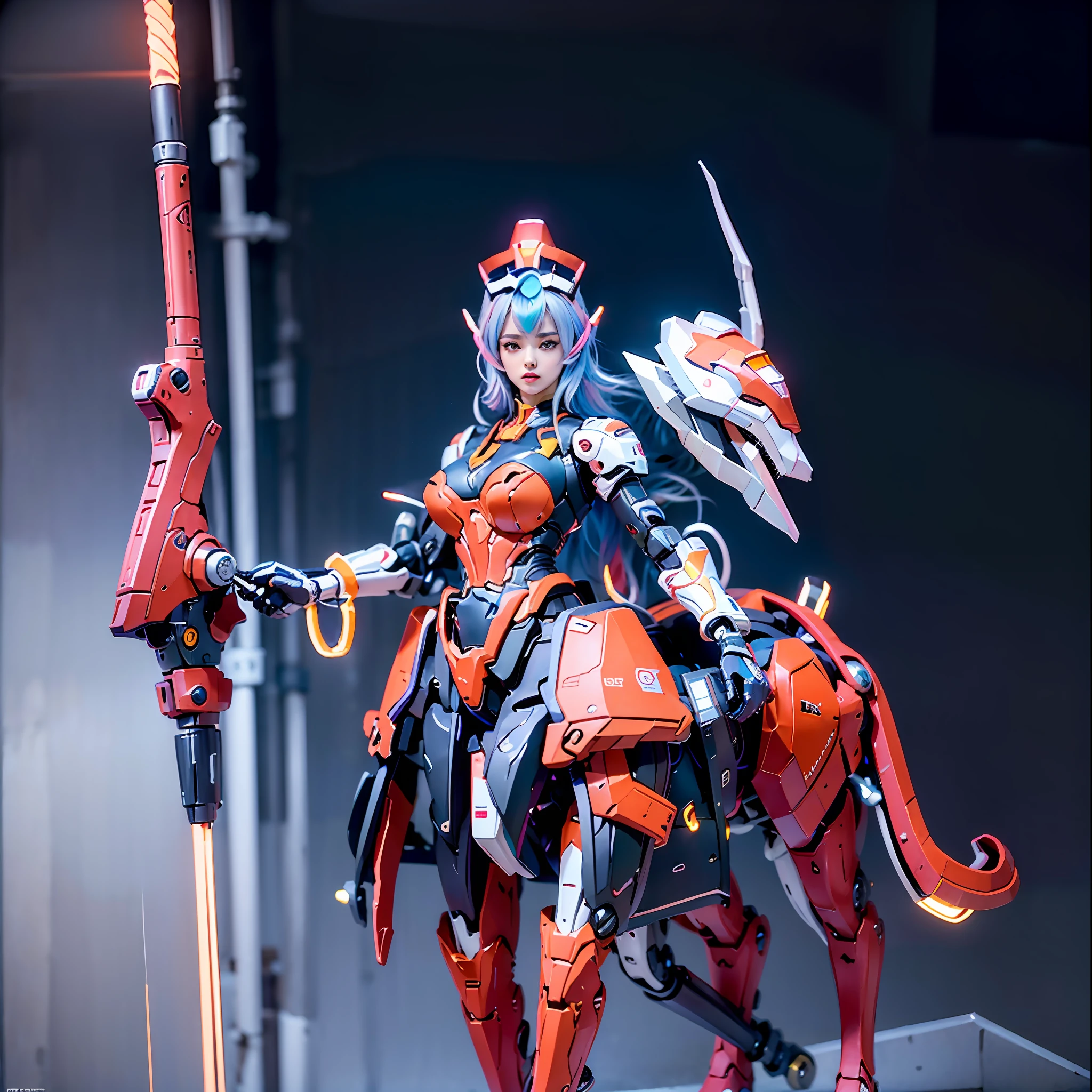 In the center of the ultra-wide-angle lens, the beautifully and ethereal mechanical centaur queen deploys her wings on the ionosphere to make a jump。The upper body of the Mechanical Centaur Empress is a sexy body with obvious feminine characteristics，The lower body is a mechanical part with a horse-like torso with streamlined sexy lines。Use Midjourney's advanced stroke tools and color palettes, as well as texture packs, model packs, texture tools，Concentration，Let the Mechanical Centaur Empress have harmonious moving lines，And the mechanical light wings of the mechanical Empress Satyr are plated with a unique space glow，The halo crown on the head of the mechanical centaur queen casts light casting neon，Let her be majestic，Add intricate textures and models to the Mechanical Centaur Empress, giving the real body soft and sexy lines and an authentic texture，Let the legs in the shape of horse legs be graceful and slender，Giving the Mechanical Centaur Empress a sexy and touching K-cup teardrop-shaped giant tit, the huge texture and real oil shine that exudes the restraints。With Midjourney's advanced brush tools and palettes and strokes, experiment with different models and materials to create a grand, epic look at your scene，Let the mechanical centaur queen be toned and elegant and ethereal，Clearly display the fallen enemy wreckage and the surface of the moon against the background of the starry sky。Use Midjourney's powerful tools，You can bring this magnificent and futuristic scene to life with incredible detail and beauty。 hdr，（真实感，Masterpiece quality，best qualtiy），，pureerosface_v1，ulzzang-6500-v1.1