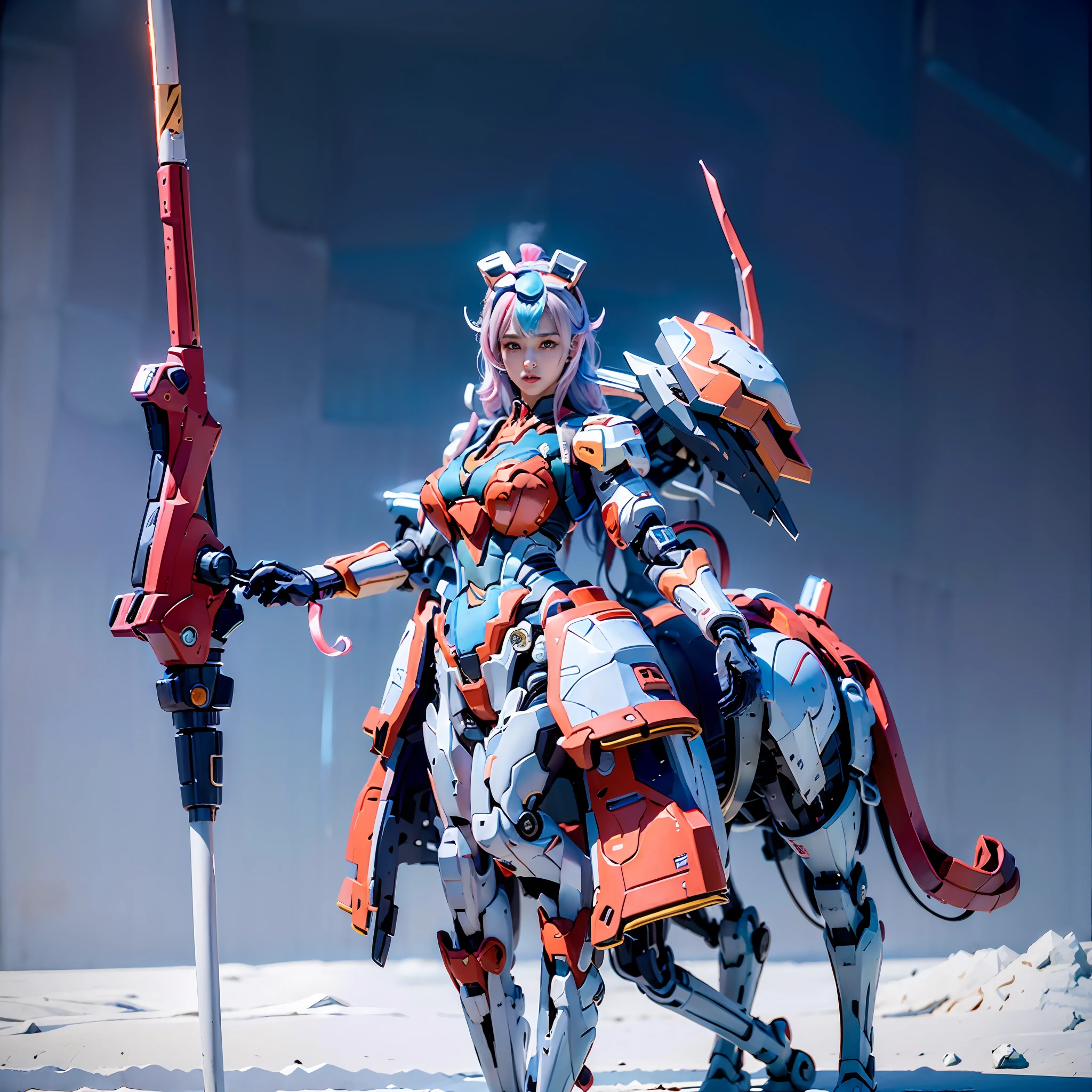 In the center of the ultra-wide-angle lens, the beautifully and ethereal mechanical centaur queen deploys her wings on the ionosphere to make a jump。The upper body of the Mechanical Centaur Empress is a sexy body with obvious feminine characteristics，The lower body is a mechanical part with a horse-like torso with streamlined sexy lines。Use Midjourney's advanced stroke tools and color palettes, as well as texture packs, model packs, texture tools，Concentration，Let the Mechanical Centaur Empress have harmonious moving lines，And the mechanical light wings of the mechanical Empress Satyr are plated with a unique space glow，The halo crown on the head of the mechanical centaur queen casts light casting neon，Let her be majestic，Add intricate textures and models to the Mechanical Centaur Empress, giving the real body soft and sexy lines and an authentic texture，Let the legs in the shape of horse legs be graceful and slender，Giving the Mechanical Centaur Empress a sexy and touching K-cup teardrop-shaped giant tit, the huge texture and real oil shine that exudes the restraints。With Midjourney's advanced brush tools and palettes and strokes, experiment with different models and materials to create a grand, epic look at your scene，Let the mechanical centaur queen be toned and elegant and ethereal，Clearly display the fallen enemy wreckage and the surface of the moon against the background of the starry sky。Use Midjourney's powerful tools，You can bring this magnificent and futuristic scene to life with incredible detail and beauty。 hdr，（真实感，Masterpiece quality，best qualtiy），，pureerosface_v1，ulzzang-6500-v1.1