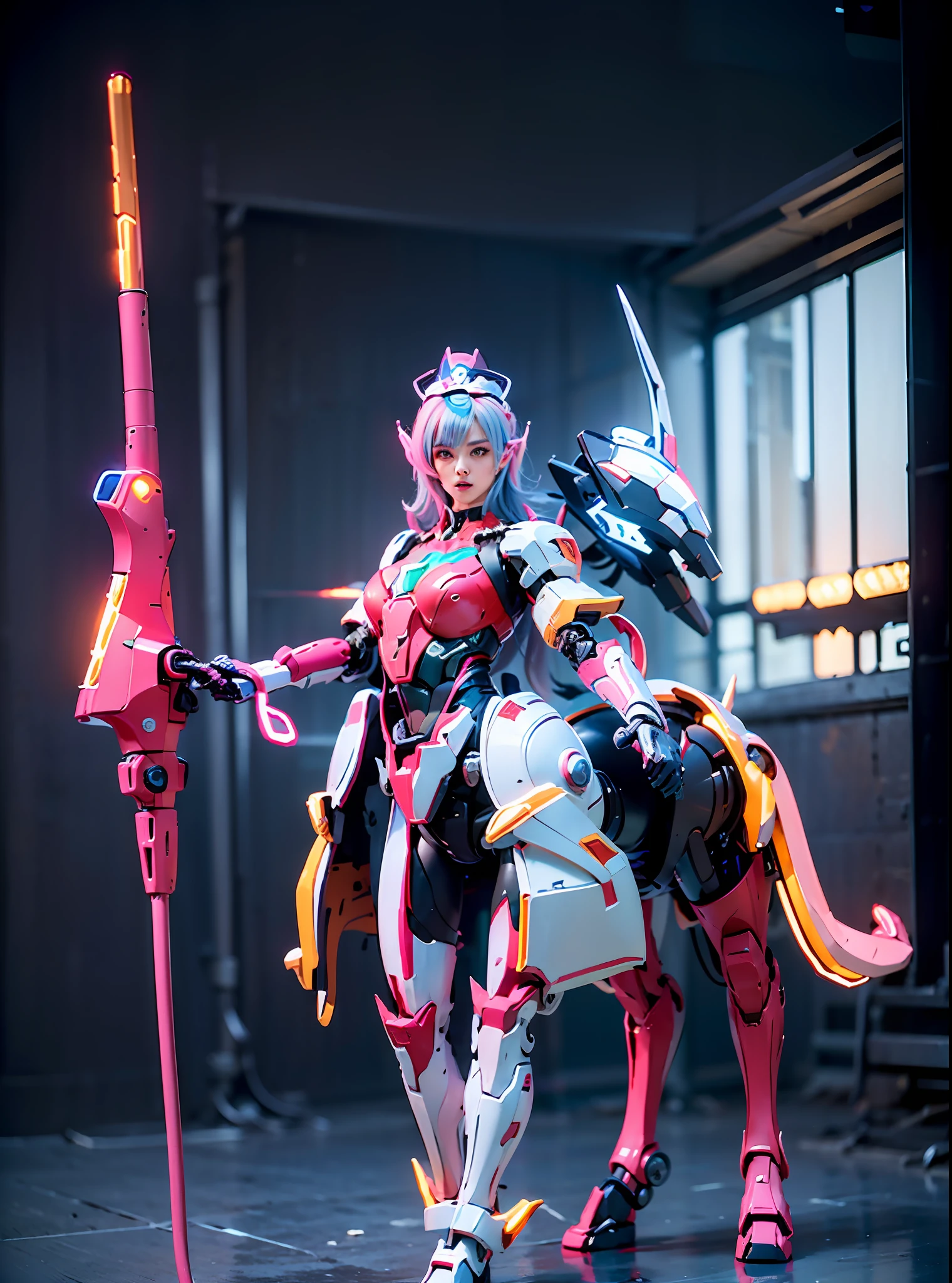 In the center of the ultra-wide-angle lens, the beautifully and ethereal mechanical centaur queen deploys her wings on the ionosphere to make a jump。The upper body of the Mechanical Centaur Empress is a sexy body with obvious feminine characteristics,The lower body is a mechanical part with a horse-like torso with streamlined sexy lines。Use Midjourney's advanced stroke tools and color palettes, as well as texture packs, model packs, texture tools,Concentration,Let the Mechanical Centaur Empress have harmonious moving lines,And the mechanical light wings of the mechanical Empress Satyr are plated with a unique space glow,The halo crown on the head of the mechanical centaur queen casts light casting neon,Let her be majestic,Add intricate textures and models to the Mechanical Centaur Empress, giving the real body soft and sexy lines and an authentic texture,Let the legs in the shape of horse legs be graceful and slender,Giving the Mechanical Centaur Empress a sexy and touching K-cup teardrop-shaped giant tit, the huge texture and real oil shine that exudes the restraints。With Midjourney's advanced brush tools and palettes and strokes, experiment with different models and materials to create a grand, epic look at your scene,Let the mechanical centaur queen be toned and elegant and ethereal,Clearly display the fallen enemy wreckage and the surface of the moon against the background of the starry sky。Use Midjourney's powerful tools,You can bring this magnificent and futuristic scene to life with incredible detail and beauty。 hdr,(真实感,Masterpiece quality,best qualtiy),,pureerosface_v1,ulzzang-6500-v1.1