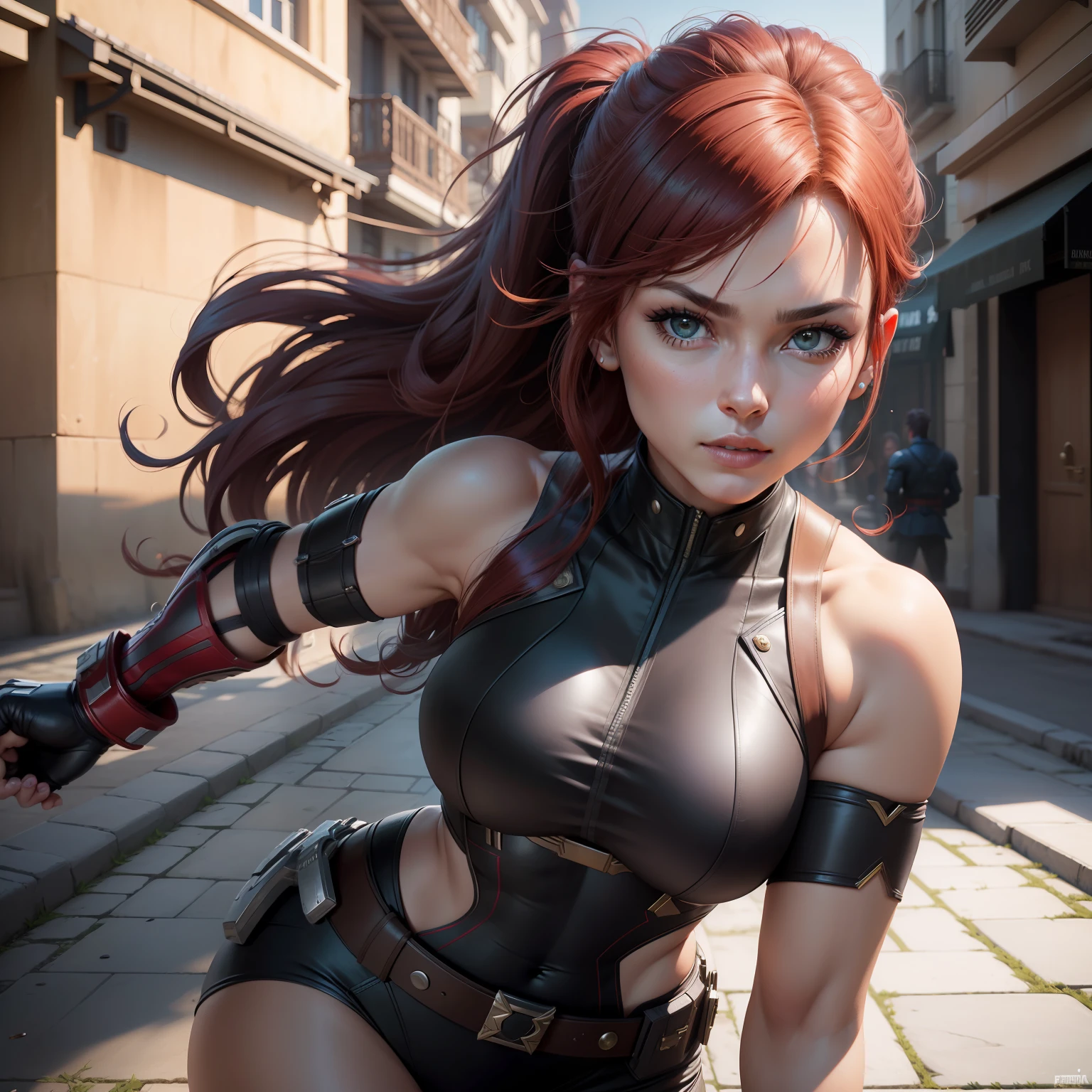 axila (8k, melhor qualidade, obra-prima: 1.2), (realista, foto-realista: 1.37), ultra-detalhado, scarlett, Black Widow, hair messy, hiper detalhe street fighter chun li