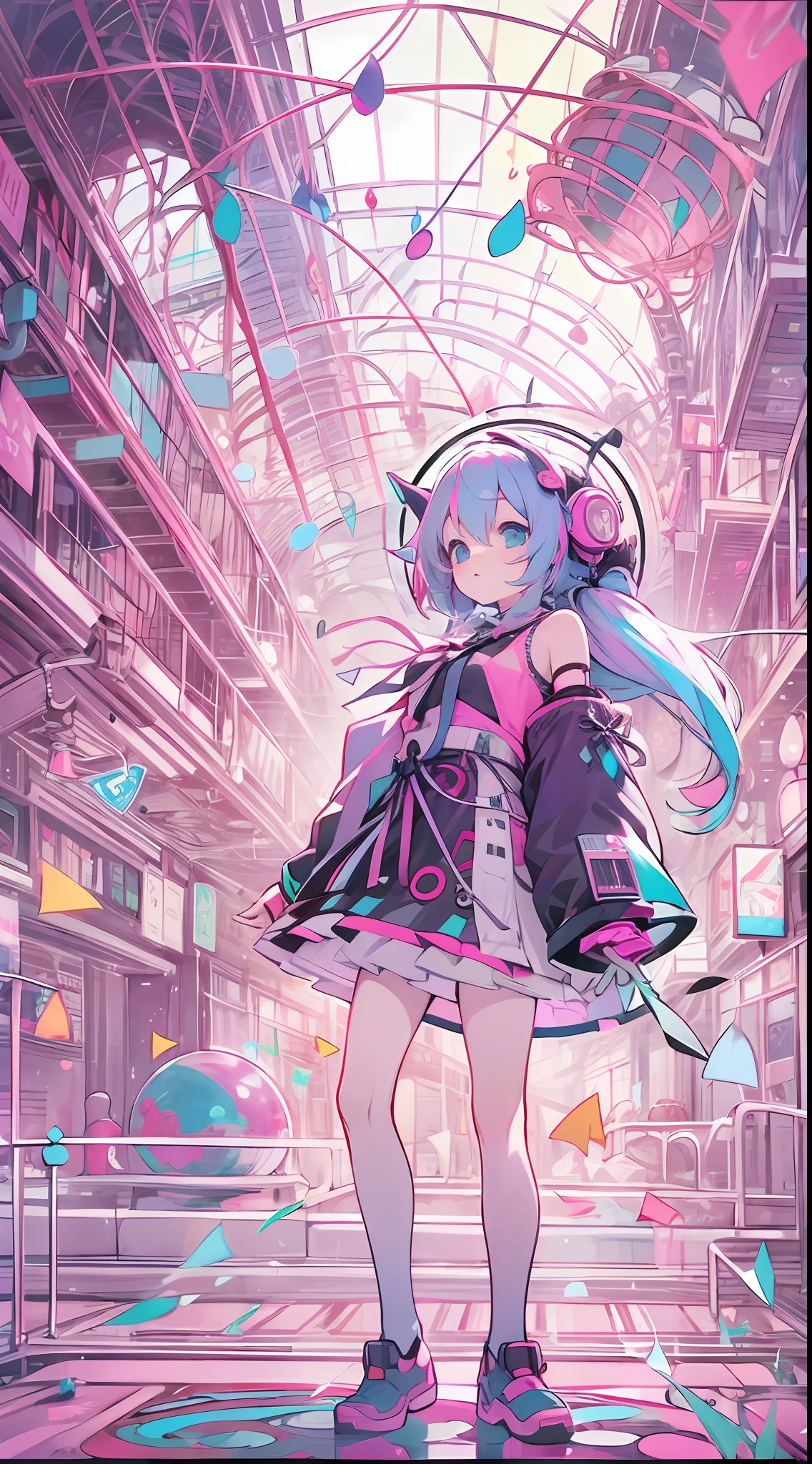 VOCALOID、One girl、colourful hair、PastelColors、dome、cute little、Music Background