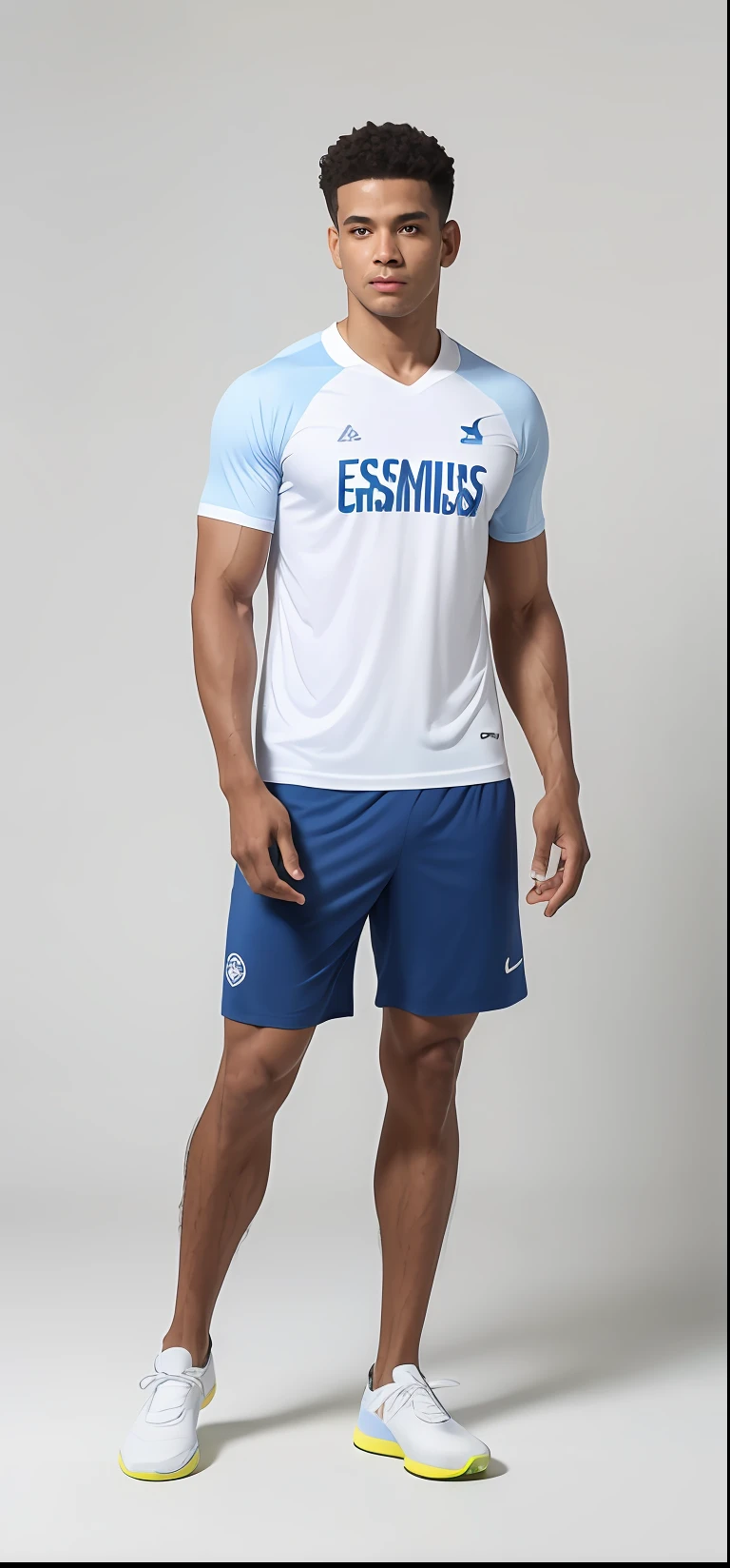 Um homem ((( loiro sueco))) Atletico slim in white shirt and blue shorts standing, pele clara uma camiseta e shorts, vestindo bermuda e camiseta, athletic shorts, Homem de Branco Camisa, sport shorts, vestindo shorts, navy blue shorts, vestindo uma camiseta, Bermudas, vestido com uma camiseta branca, com dois bolsos frontais, tennis wear, Directed by: Lee Jeffries