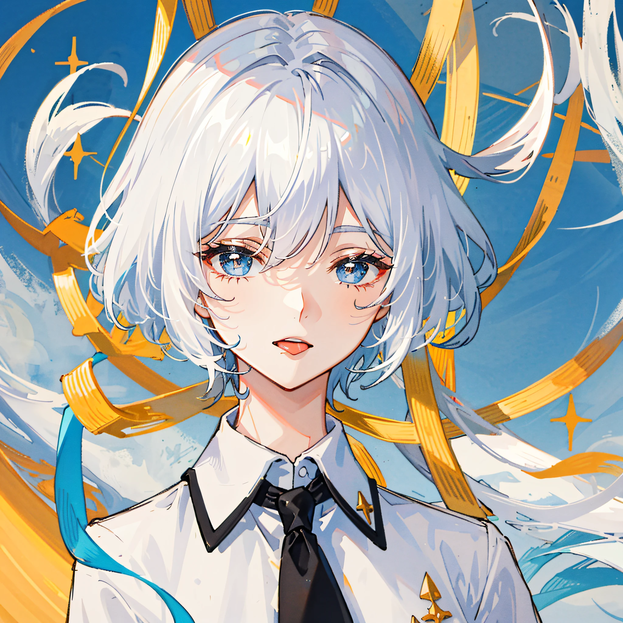 simple background, close one eye, tongue out (master Piece) (best quality) short hair, white hair