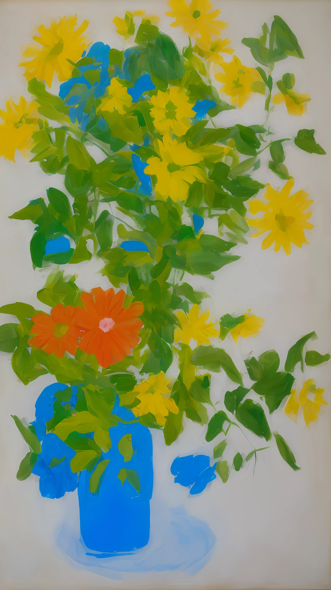 pintura de um vaso com flores sobre uma mesa, inspirado em George Ault, inspirado em Patrick Caulfield, feito no estilo de matisse, inspirado em Josse Lieferinxe, inspirado por Mary Blair, guache sobre tela, inspirado em Juan Gris, Directed by: Lisa Milroy, Directed by: Nancy Carline, inspirado em Pieter Janssens Elinga, vaso com flores