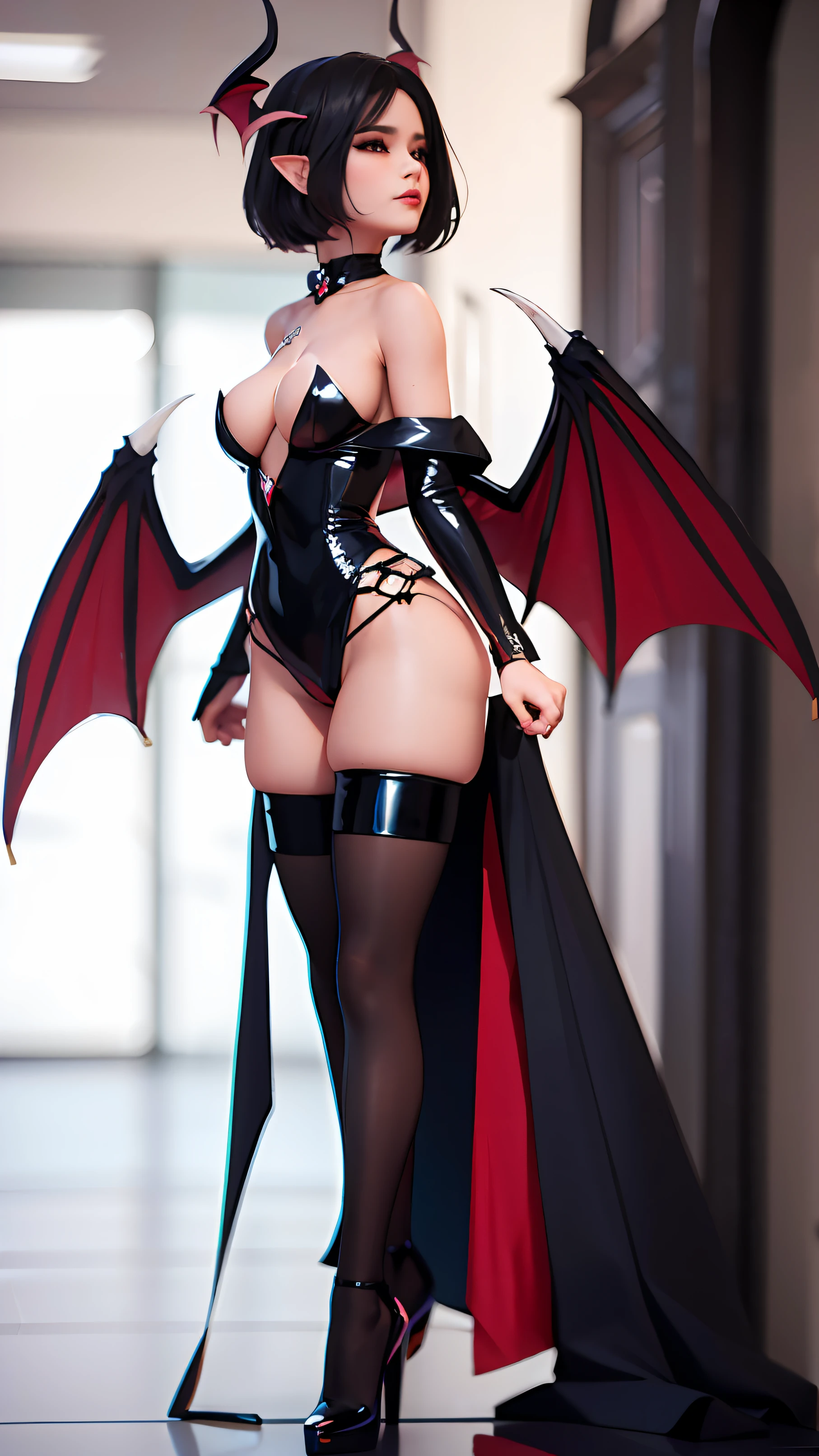 um close up de uma mulher em um traje com asas, Succubus em vestido curto apertado, 3 d render arte do caractere 8 k, Vilania tem asas de anjo negro, Succubus bonito |, v do diabo pode chorar como um elfo, 2b, 2 b, diablo 4 lilith, 8k arte detalhada de alta qualidade, character is in her natural pose, succubus