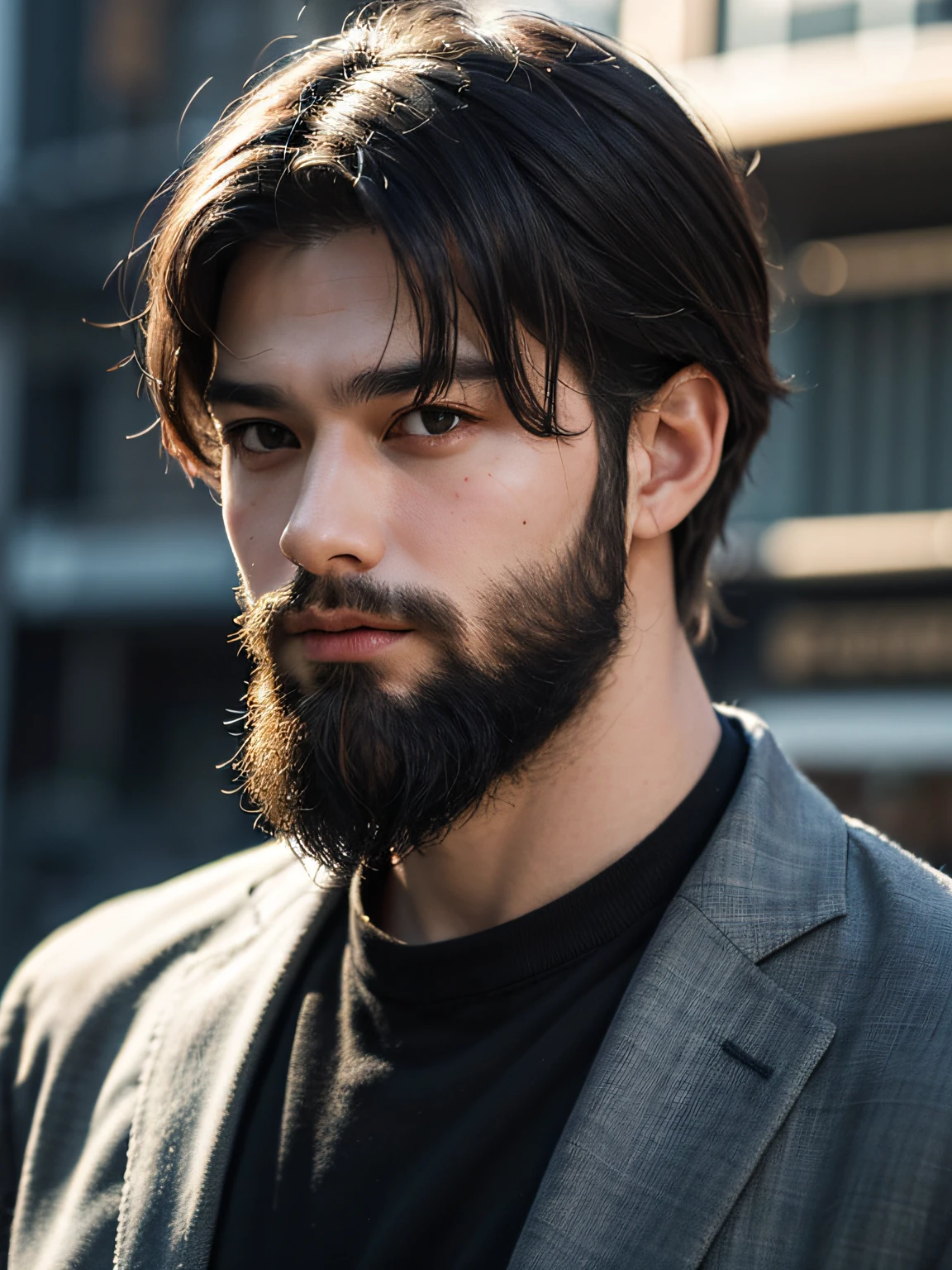 top-quality、masterpiece、超A high resolution、(Photorealsitic:1.4)、Raw photo、Young handsome man、beard、silber hair、Menacing sharp focus