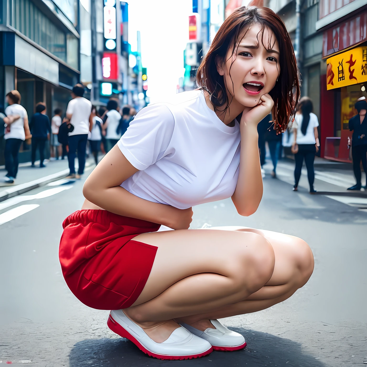 - [] Wet with，Transparent T-shirt，frontage，Facing forward，（（（squatting down with her legs open））），On the famous streets of Tokyo，Moan in pain，Feel pain，Tears flow，Crying in pain，Bust Botox，lying on his back，frontage，Legs open，The large，Bare lower body，with no underpants，the belly，perfect bodies，uterus（perfect bodies，Little kee）），fashion photorealism，Detail of high-resolution systems，photography of，Sharpness，Unique 850 4，Koda850 k portrait camera， F1.6 shots，rich colours，surreal texture，Gorgeous light texture，Surreal art，Cinestil 800 fashion mechanism，frightened crying，Tears welled up，obeying pain，Moaning in pain，Grimacing in pain，