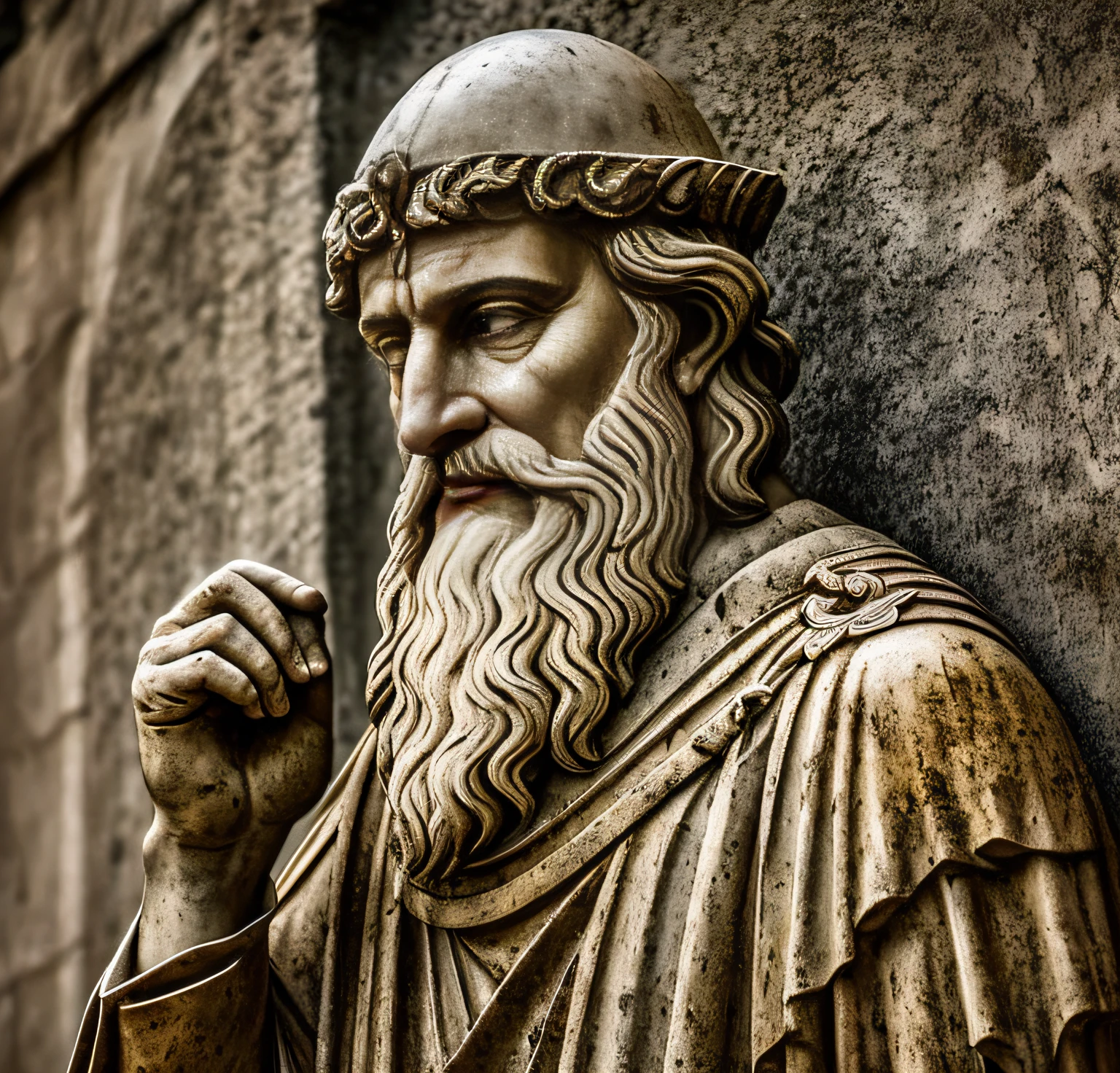 deus grego, filosofo estoico, Marcus Aurelius, graves, serious and thoughtful countenance, village leader, cinematografia, Epic light and shadow with plenty of contrast, fotografia profissional, RAW, UHD, background preto, escuro ao fundo, fundo desfocado, luz neon no background