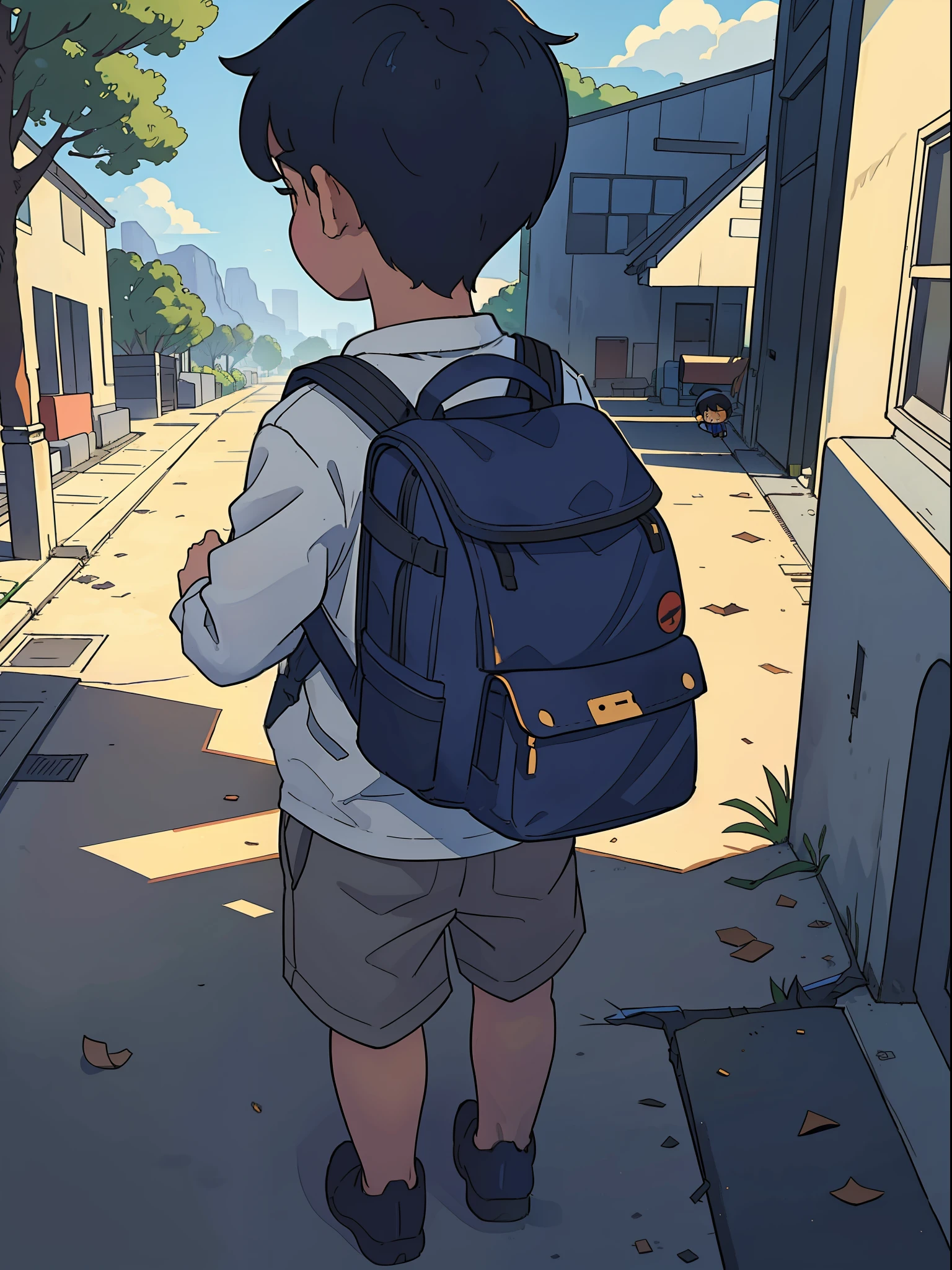 There was a little boy walking through the school gate with a backpack on his back, bookbag, with a backpack, Student, Backpack, , child, zmonzheng, nanquan, instagram picture, kiddy big breasts, yanjun cheng, toddlers, A little boy with a backpack on his back, walking boy, Back Shadow, photo pinterest,Back Shadow,Faraway view