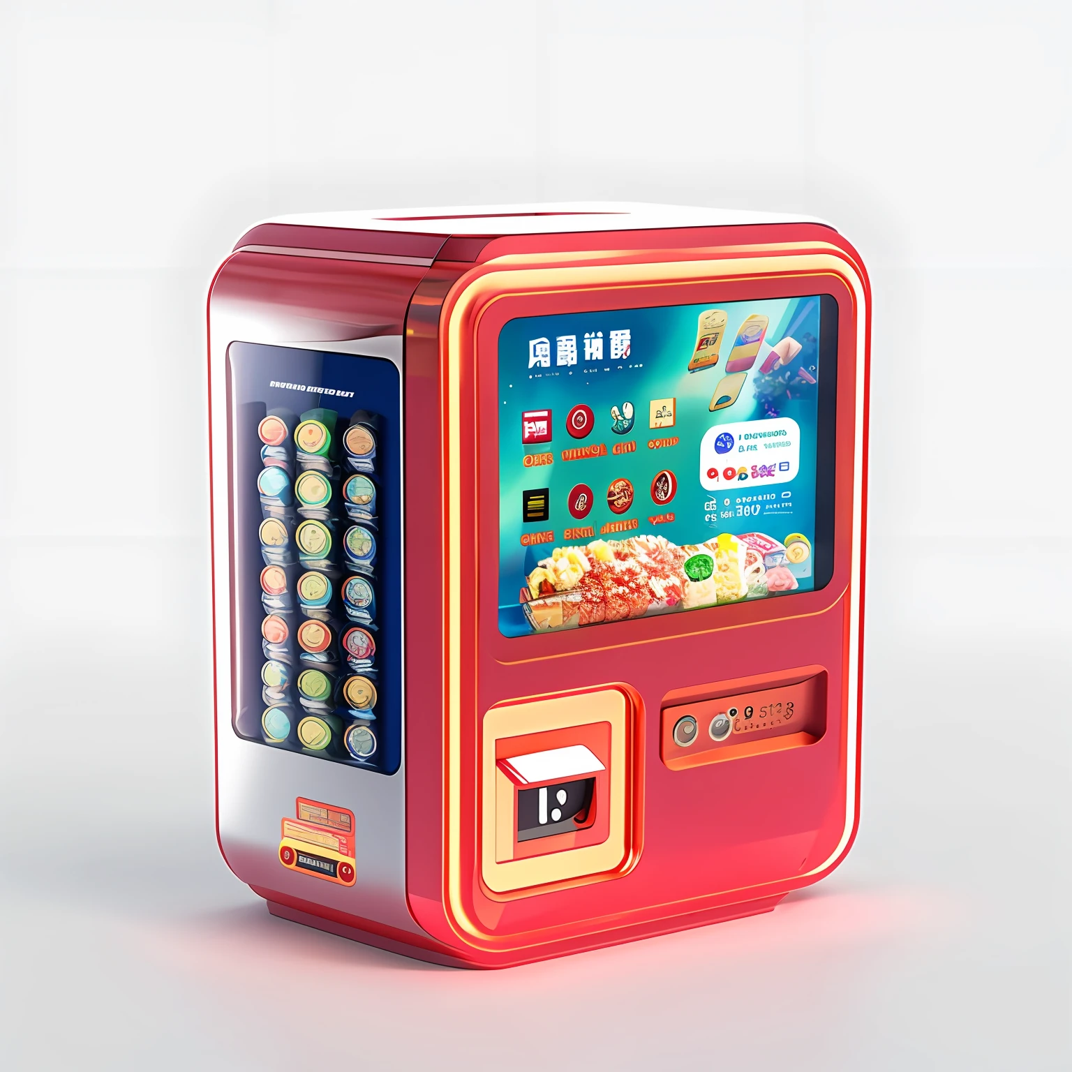 a close up of a small machine with a display on it, vending machine, sci-fi vending machine, sci-fi vending machine, diaper disposal robot, commercial washroom hand dryer, vending machines, 4 8 0 p, 480p, full device, Digital display, holographic case display, electronic case display, Official product image, shenzhen, digital ui,Lottery