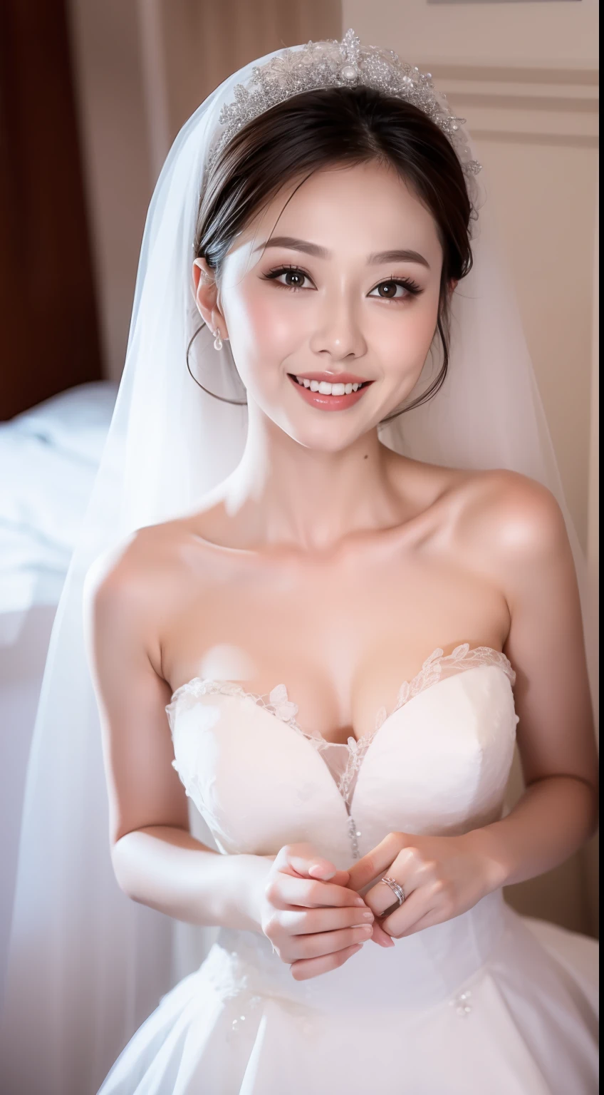 Fashion model 18 years old [[[[closeup cleavage]]]], [[[[boobgasm]]]], [[[[coll]]]], [[[[bshoulders]]]], perfect  eyes, Perfect iris，Perfect lips，perfect teeth，Perfect skin，Long face，Soft front light，hdr，Movie girl,wedding gown，（pastel colour：1.2）